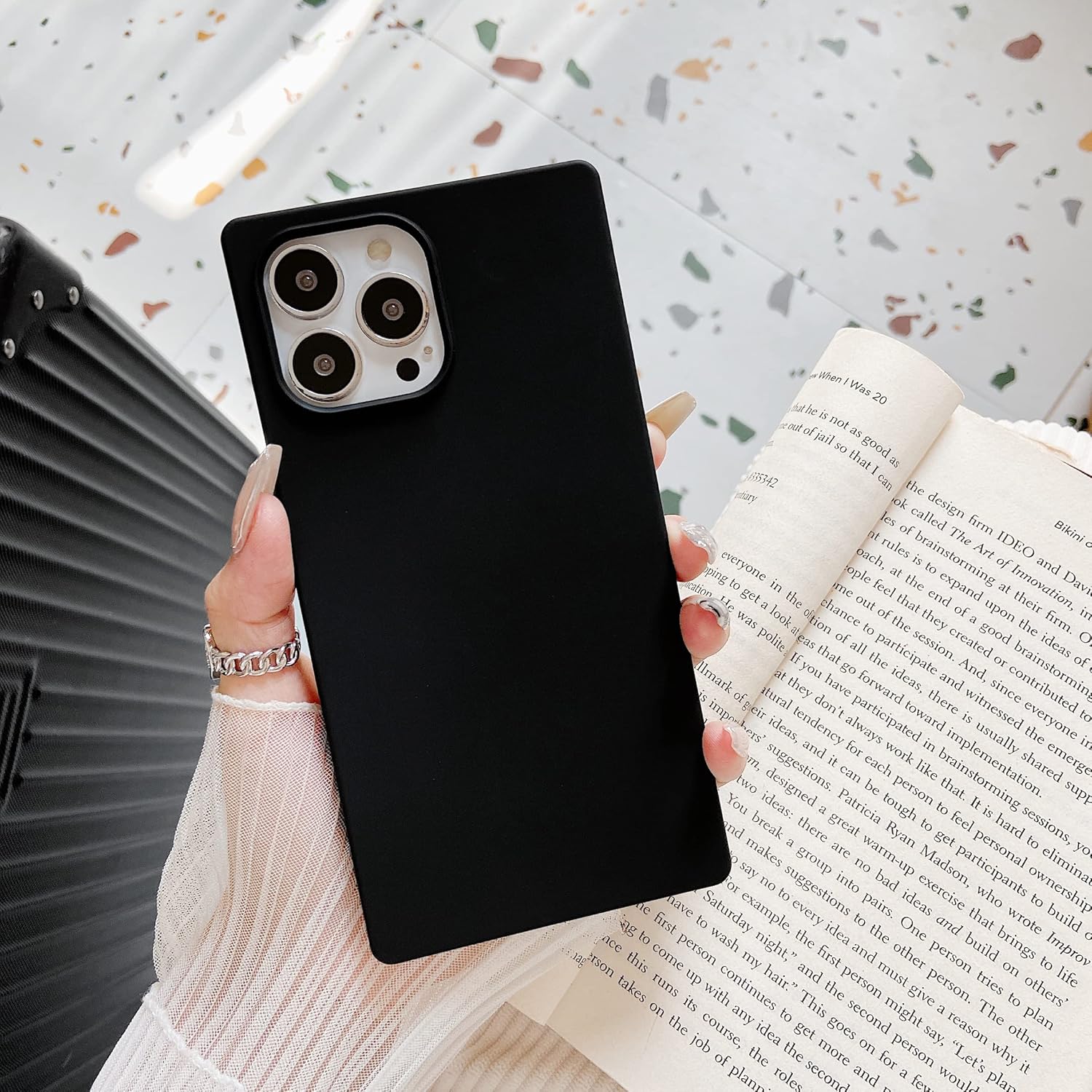 Jmltech Funda de borde cuadrado, para iPhone 14 Pro Max, funda protectora de silicona, delgada, a prueba de golpes, flexible, para mujeres y niñas,