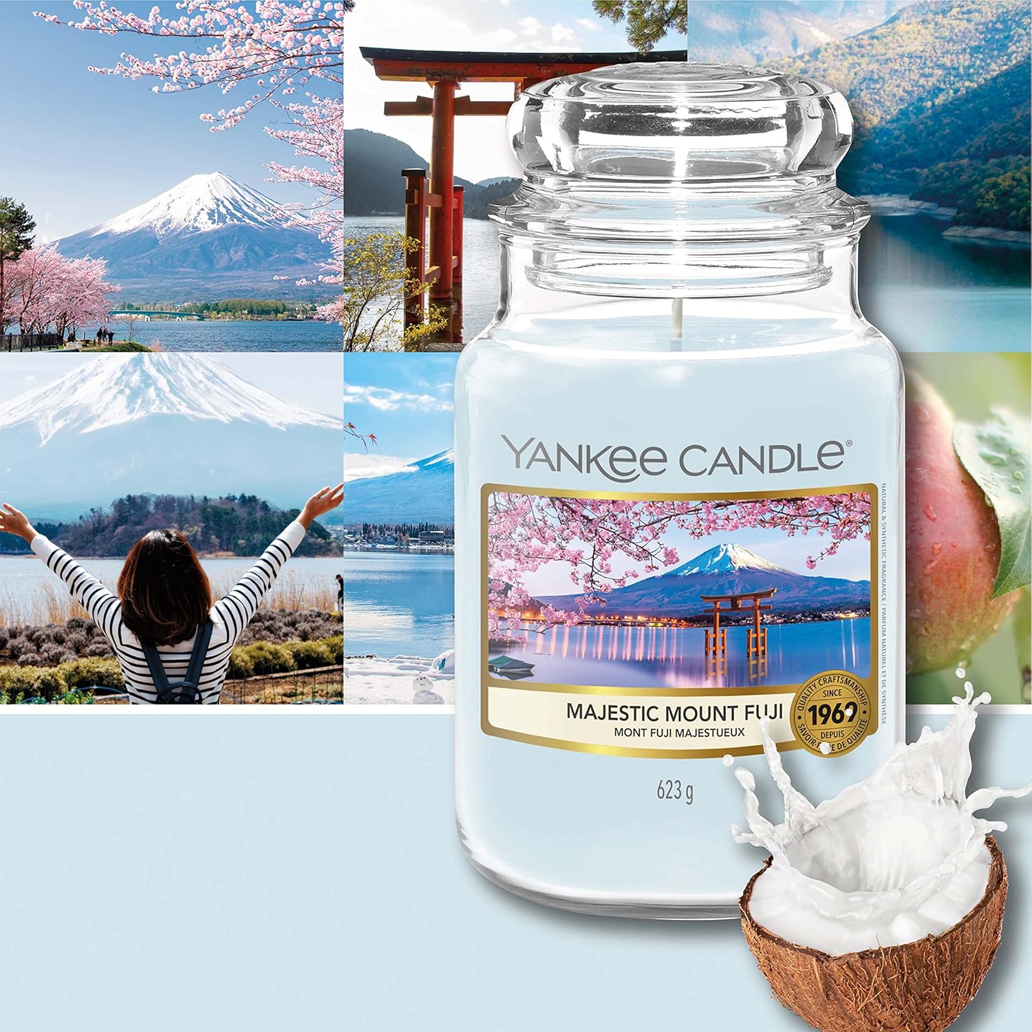 Yankee Candle Vela perfumada  Vela en tarro grande Majestic Mount Fuji  Colección Sakura Blossom Festival  Tiempo de combustión hasta 150 horas
