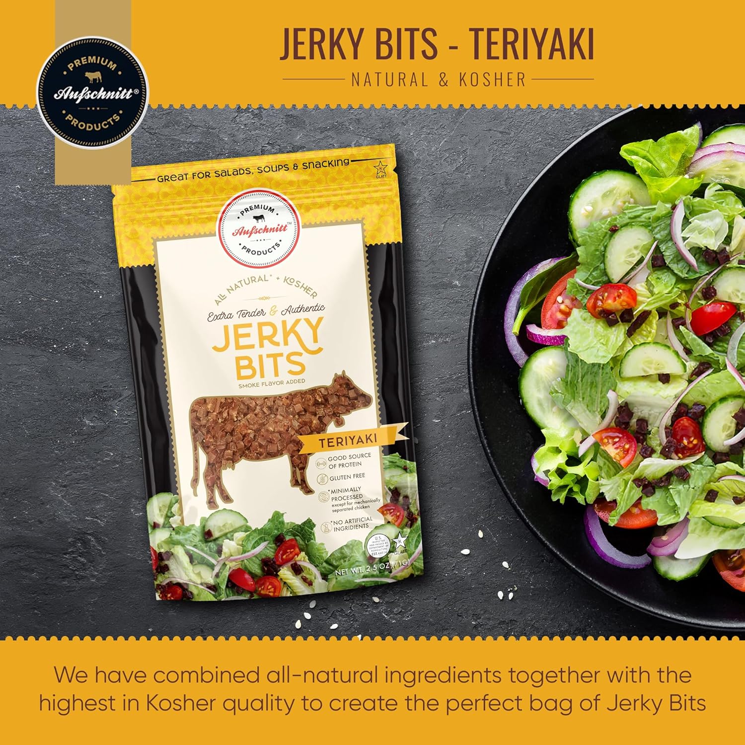 Aufschnitt Jerky Bits – Bocadillos saludables hechos de carne de res y pollo, con alto contenido de proteínas, Kosher, Halal y Keto (paquete de 2,