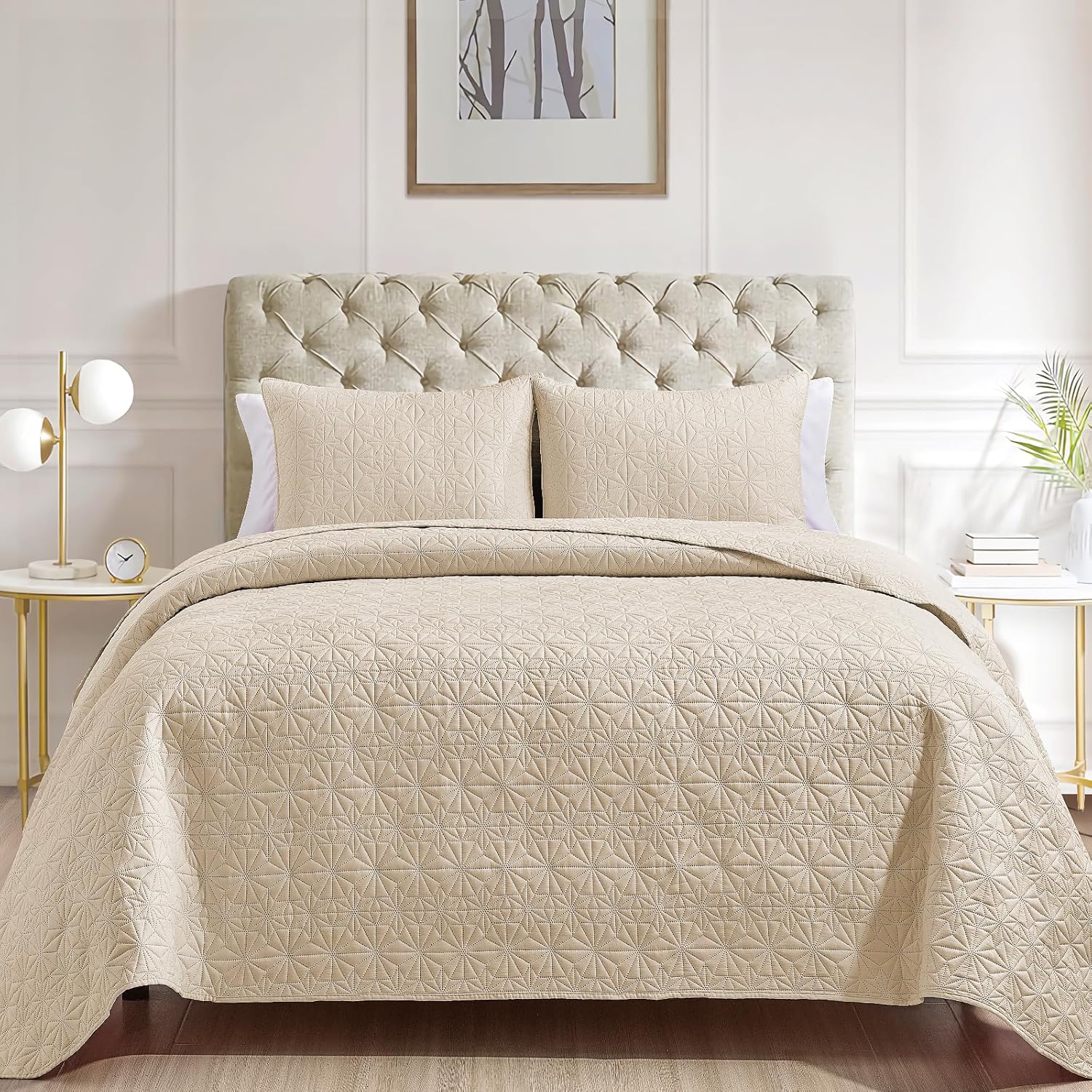 Juego de edredón de lujo de 2 piezas tamaño individual, edredón elegante y reversible, juego de ropa de cama beige con funda de almohada, colcha de