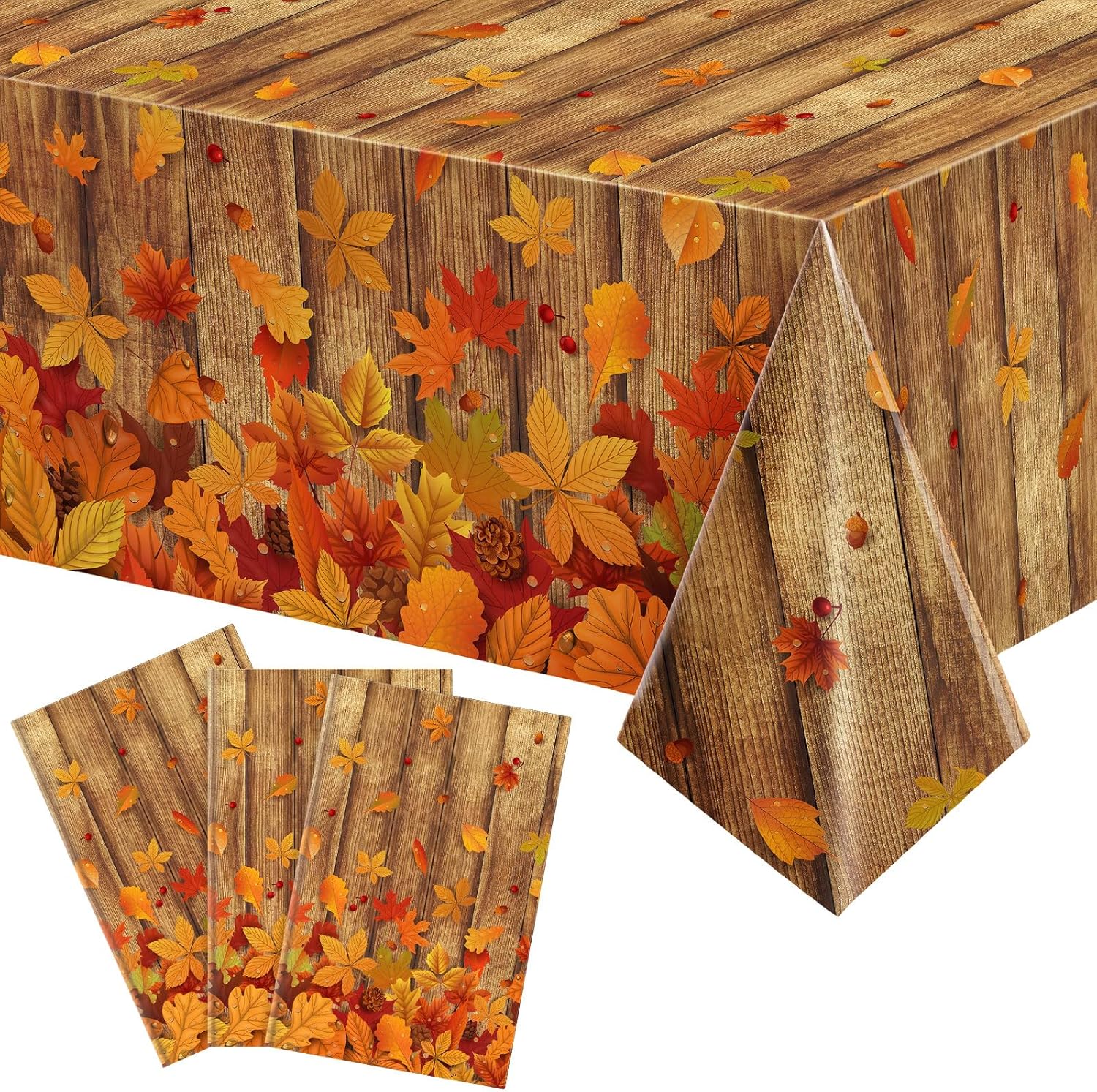 Tiamon 3 piezas de decoración de otoño para interiores de Acción de Gracias, mantel de otoño de grano de madera, cubierta de mesa de fiesta de
