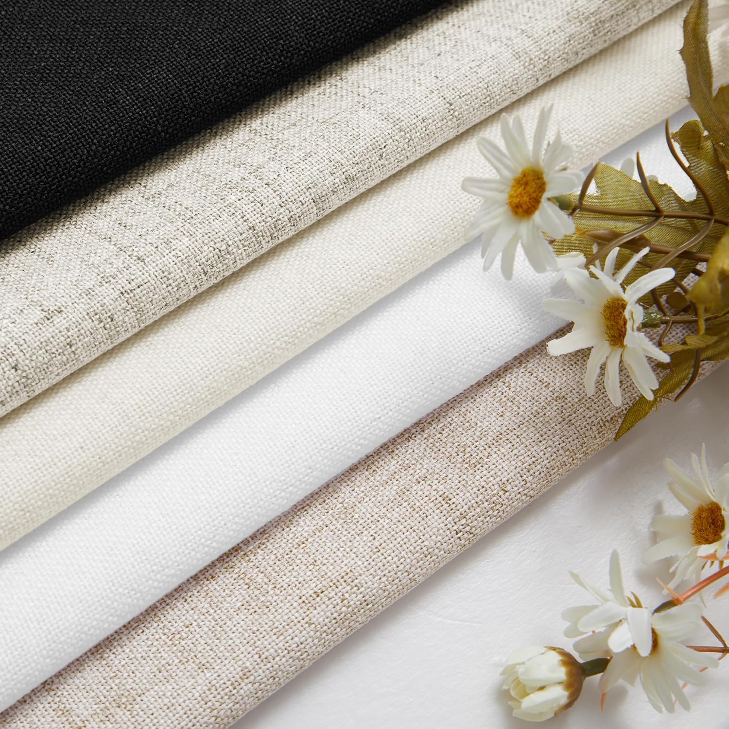 DUKIYO Cortinas de lino natural de 63 pulgadas de largo para dormitorio, cocina, lavandería, cinturón rústico con gancho para barra, cortinas