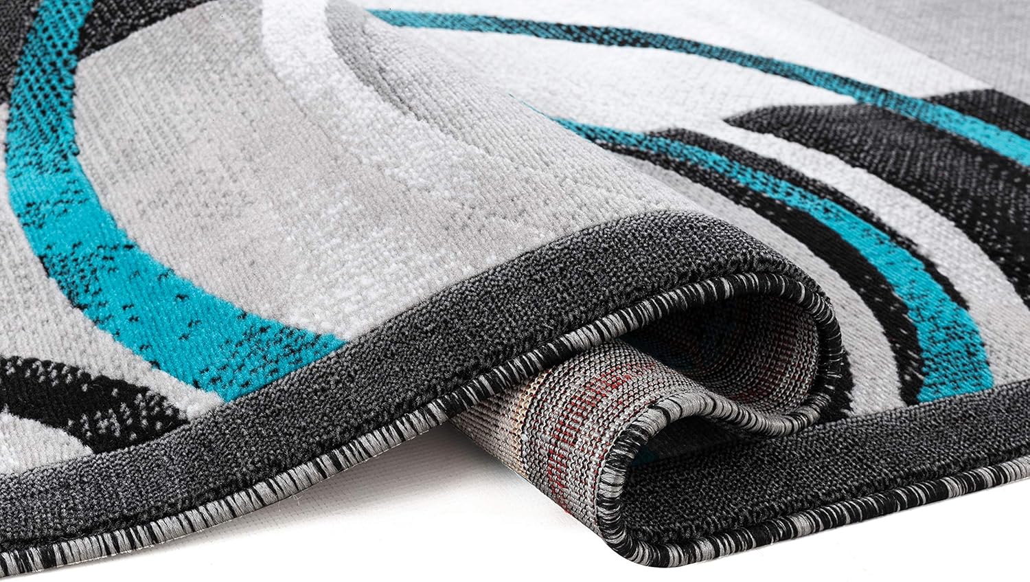 Rug and Decor NPT 53 – Alfombra abstracta moderna gris turquesa para sala de estar, dormitorio, 2 pies x 7 pies