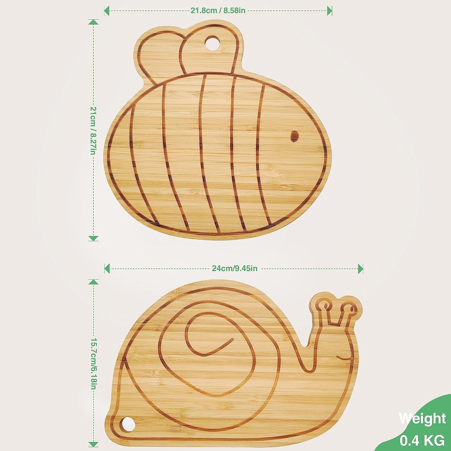 Juego de tabla de cortar de bambú pequeña, mini tabla de cortar de madera de frutas, tabla de queso con forma de caracol y abeja