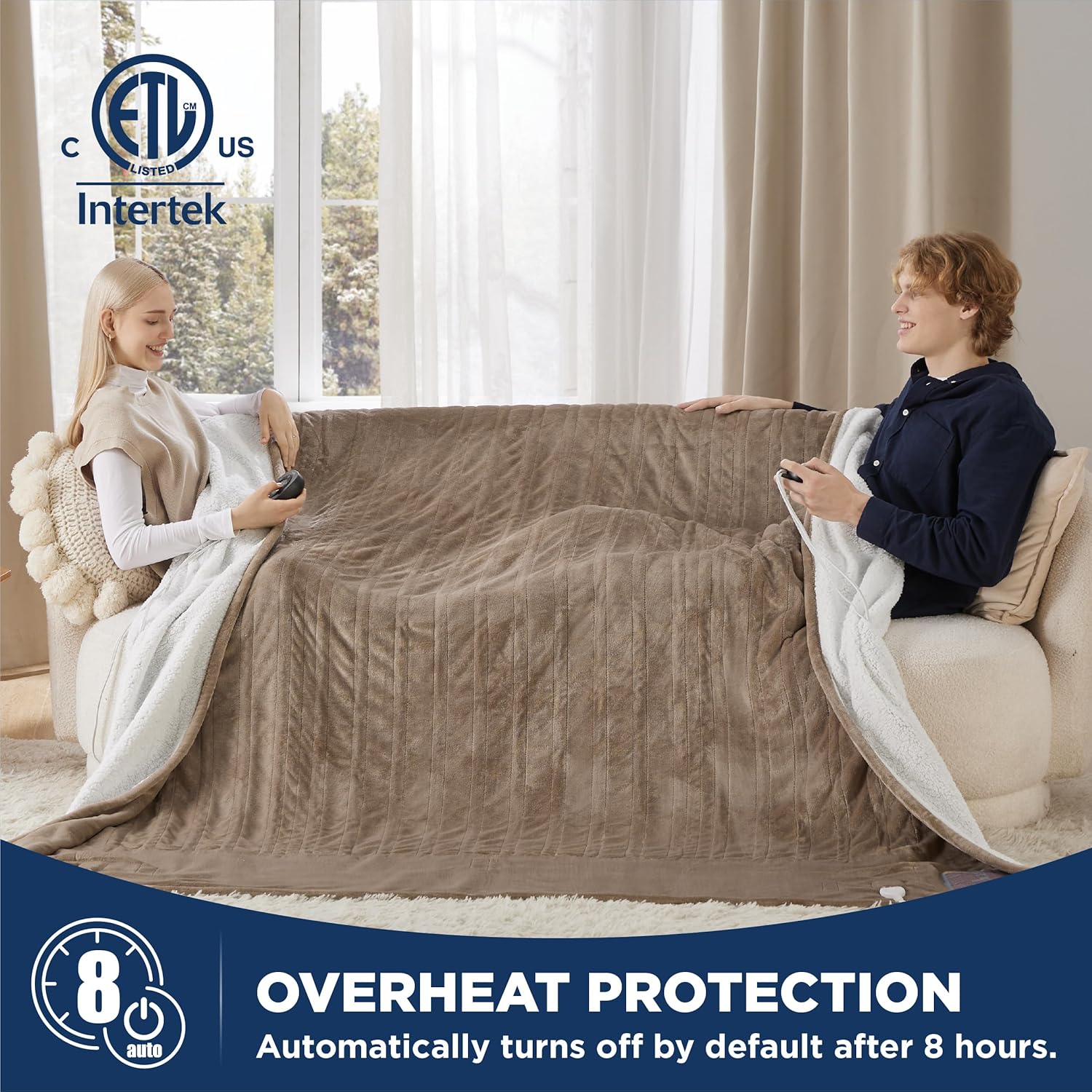Bedsure Manta eléctrica de franela Queen  Manta térmica de franela con 10 ajustes de calor, manta térmica con 10 ajustes de tiempo, temporizador de
