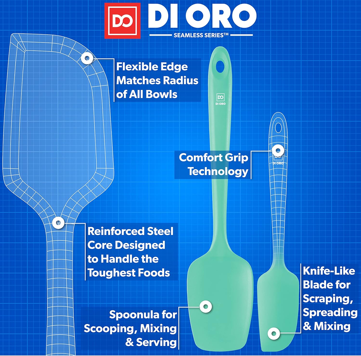 DI ORO Juego de espátulas de silicona  Espátulas de cocina de goma para hornear, cocinar y mezclar  Resistente al calor a 600 F y libre de BPA