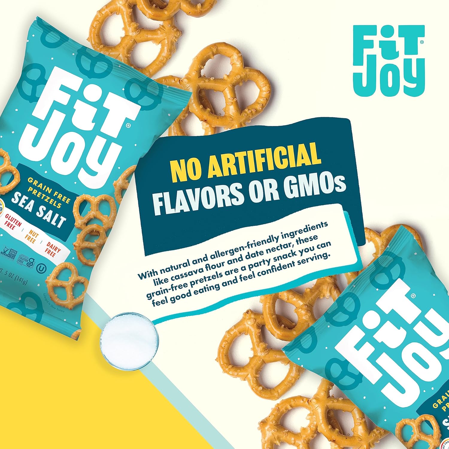 FitJoy Pretzels sin gluten, giros de sal marina, sin granos aperitivos sin gluten con crujiente crujiente hecho en EE. UU. – Sin nueces, sin OMG,