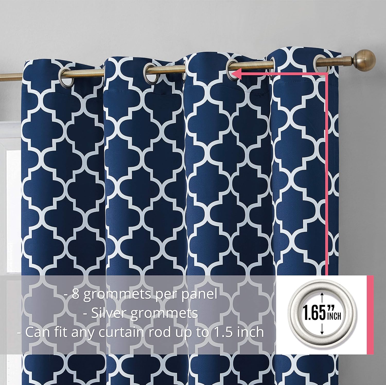 HLC.ME Cortinas opacas cortas decorativas con estampado de celosía, 54 pulgadas de largo, con aislamiento térmico, para oscurecer la habitación, con