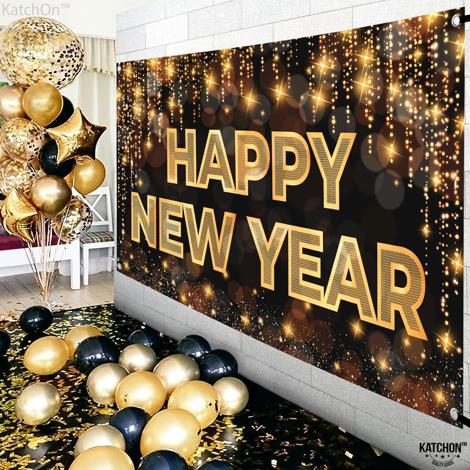 KatchOn, Cartel de feliz año nuevo extra grande  72 x 44 pulgadas  Cartel de Año Nuevo 2024 para decoraciones de feliz año nuevo 2024  Fondo de