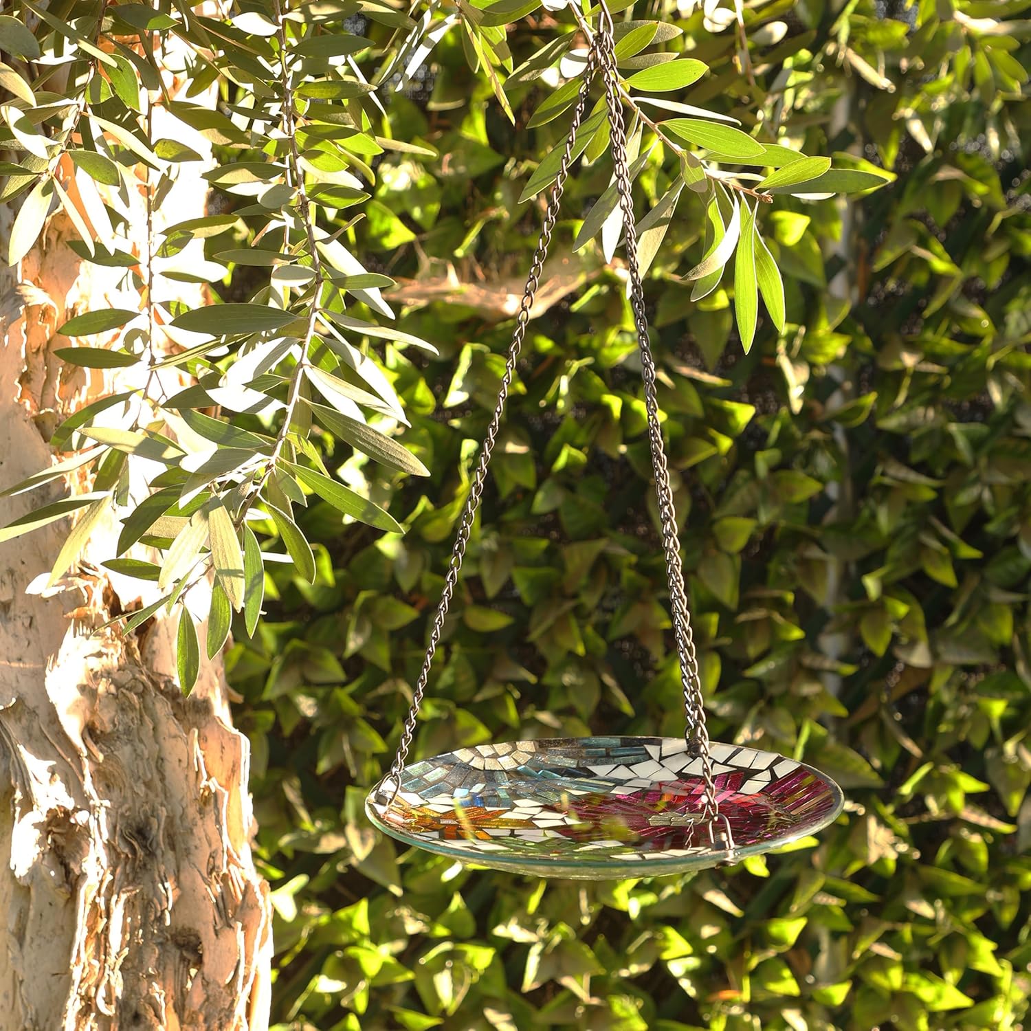Alpine Corporation HMD214 Alpine – Mosaico de 10 pulgadas, multicolor, tamaño, colgante, redondo, floral, para pájaros