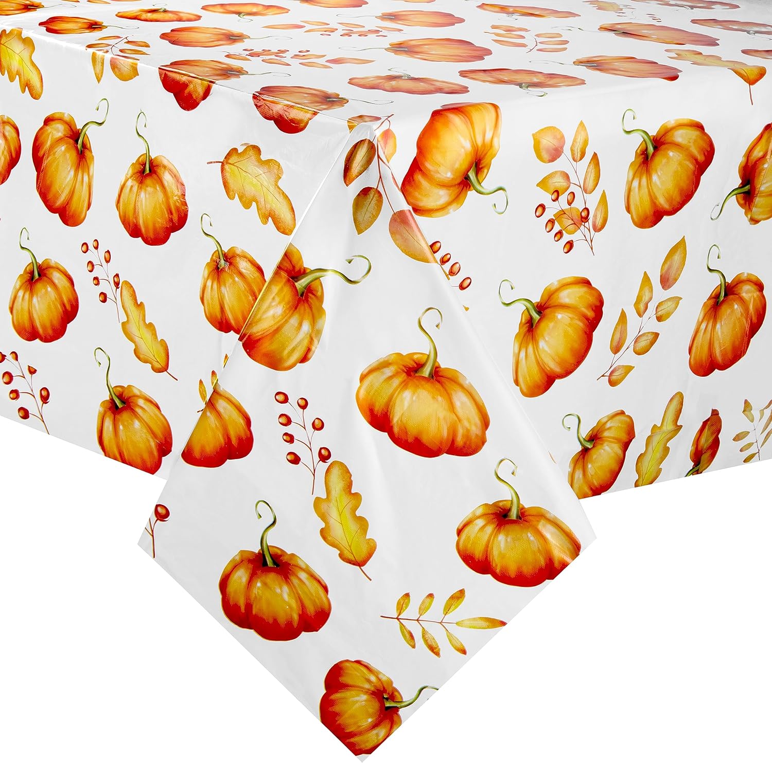 Gift Boutique 3 manteles desechables de calabaza de Acción de Gracias de 54 x 108 pulgadas, rectangulares de plástico con hojas de calabaza de