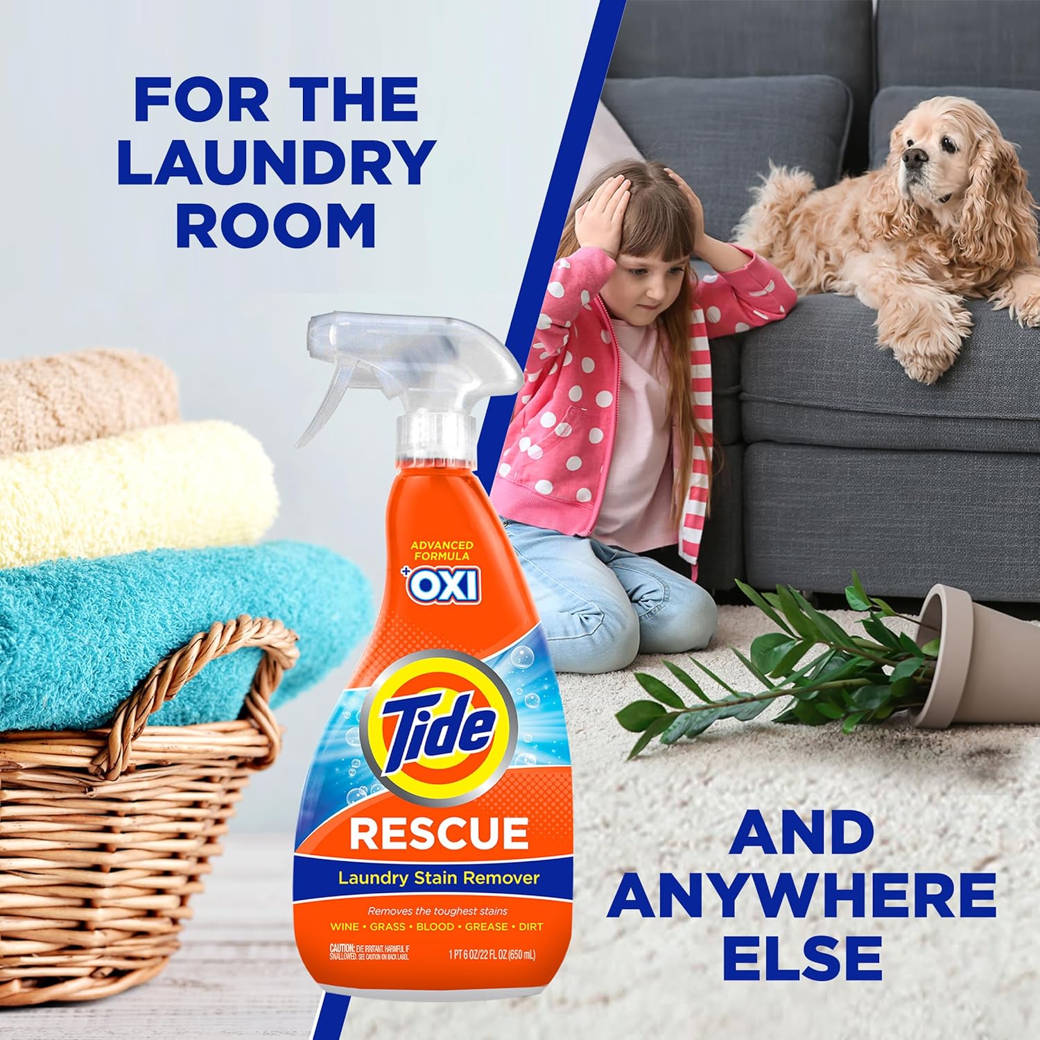 Tide Removedor de manchas de lavandería con Oxi, ropa de rescate, tapicería, alfombra y más de Tough Stains, tratamiento de manchas, 22 onzas