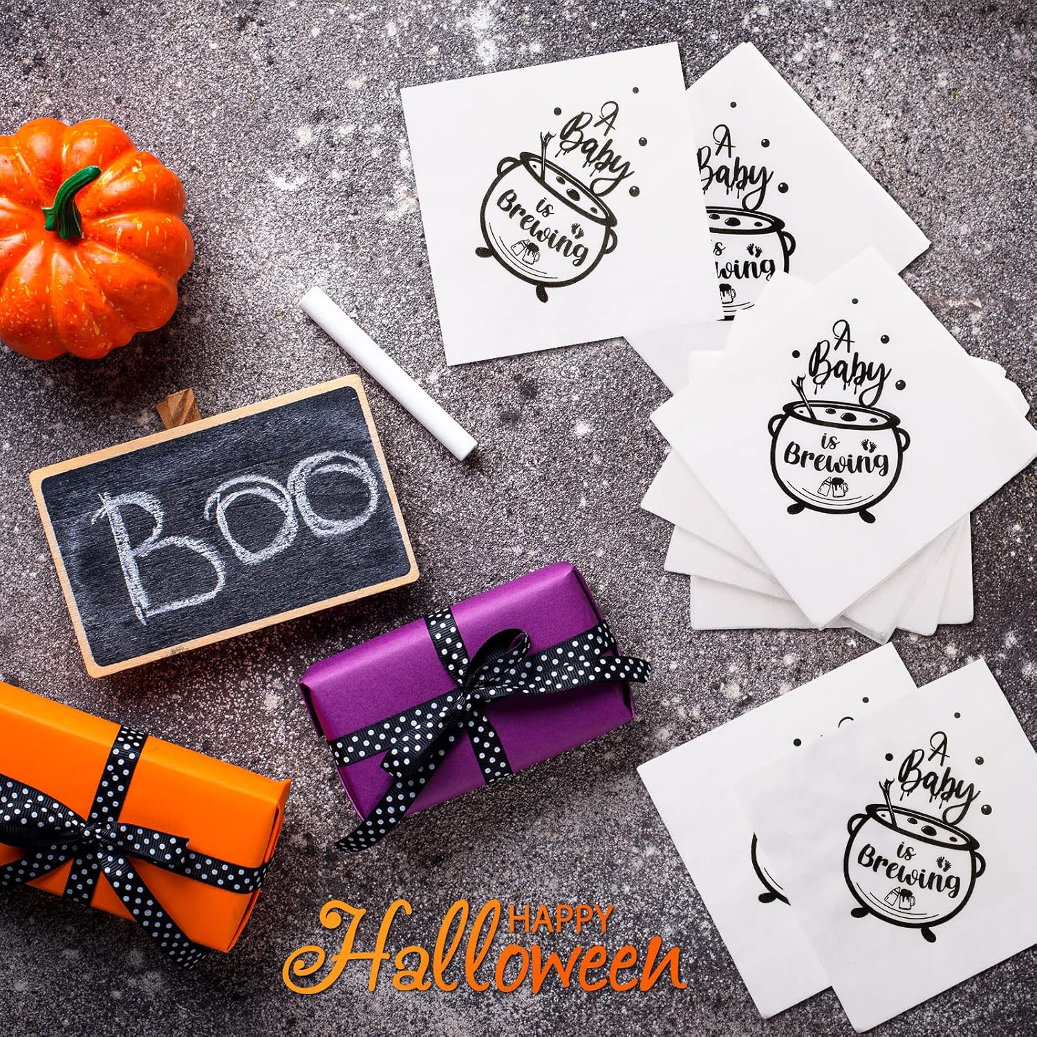 Servilletas de Halloween para baby shower, decoración de baby shower, servilletas de Halloween para baby shower, revelación de género, decoraciones