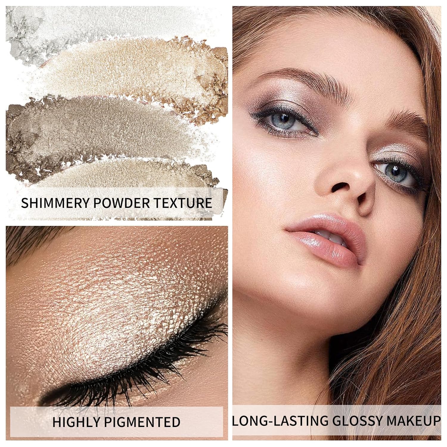 Boobeen Paleta de sombras de ojos con purpurina, 5 colores altamente pigmentados, sombra de ojos en polvo brillante, iluminador con purpurina para