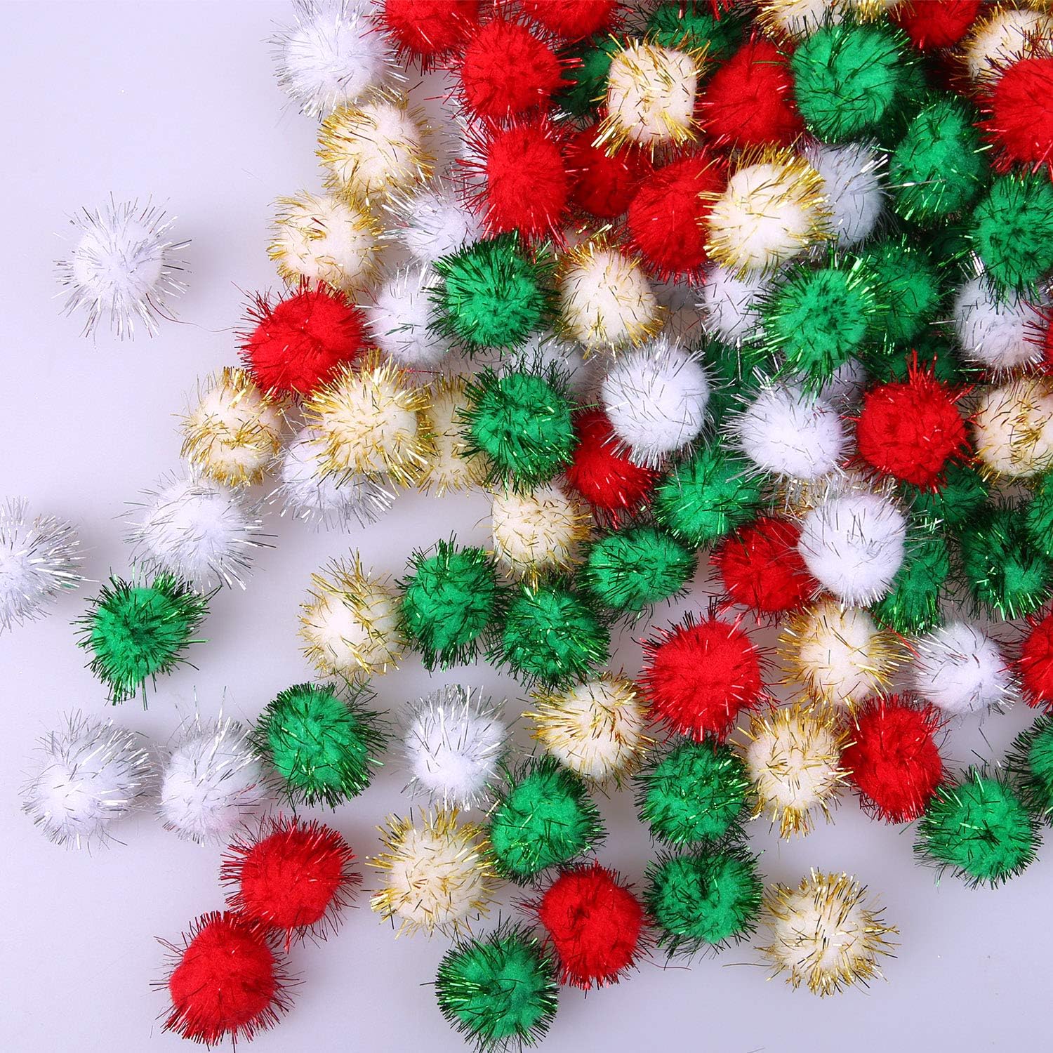 Cooraby 200 pompones de Navidad con purpurina de colores surtidos para suministros de manualidades (0.787 pulgadas)