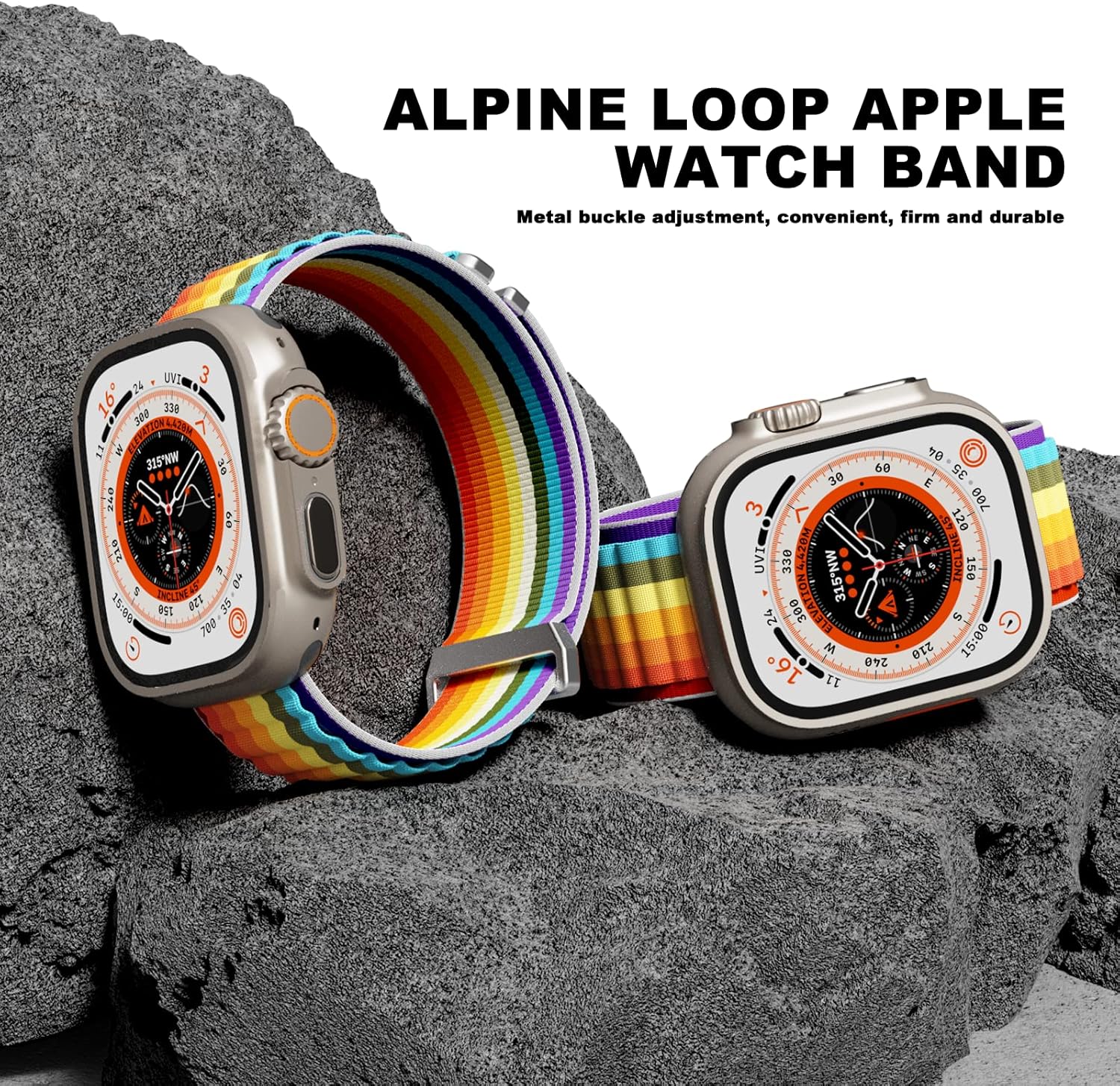 Diseño mejorado Alpine Loop compatible con Apple Watch UltraUltra2 1.929 in 1.772 in 1.732 in 1.654 in 1.614 in 1.575 in 1.496 in nailon ajustable