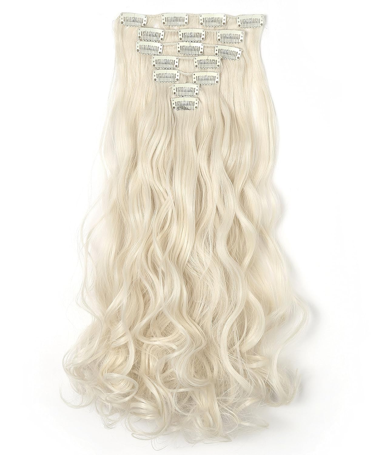 OneDor Extensiones de cabello sintético rizado de 20 pulgadas, 7 unidades, 4.43 onzas (60#-rubio platinado)