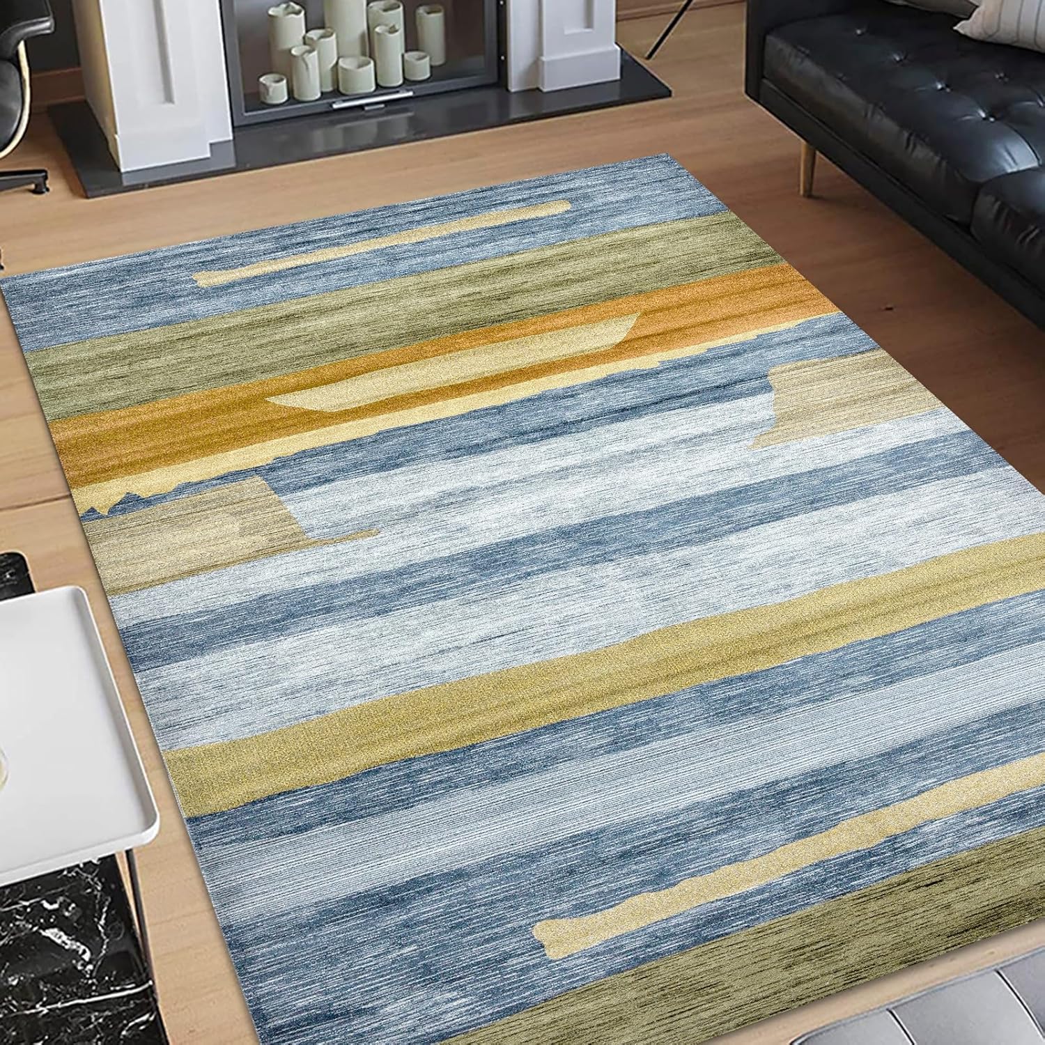 Finoren – Alfombra abstracta a rayas, 5 x 7 pies, para sala de estar, dormitorio, pasillo, comedor, respaldo antideslizante, alfombra decorativa