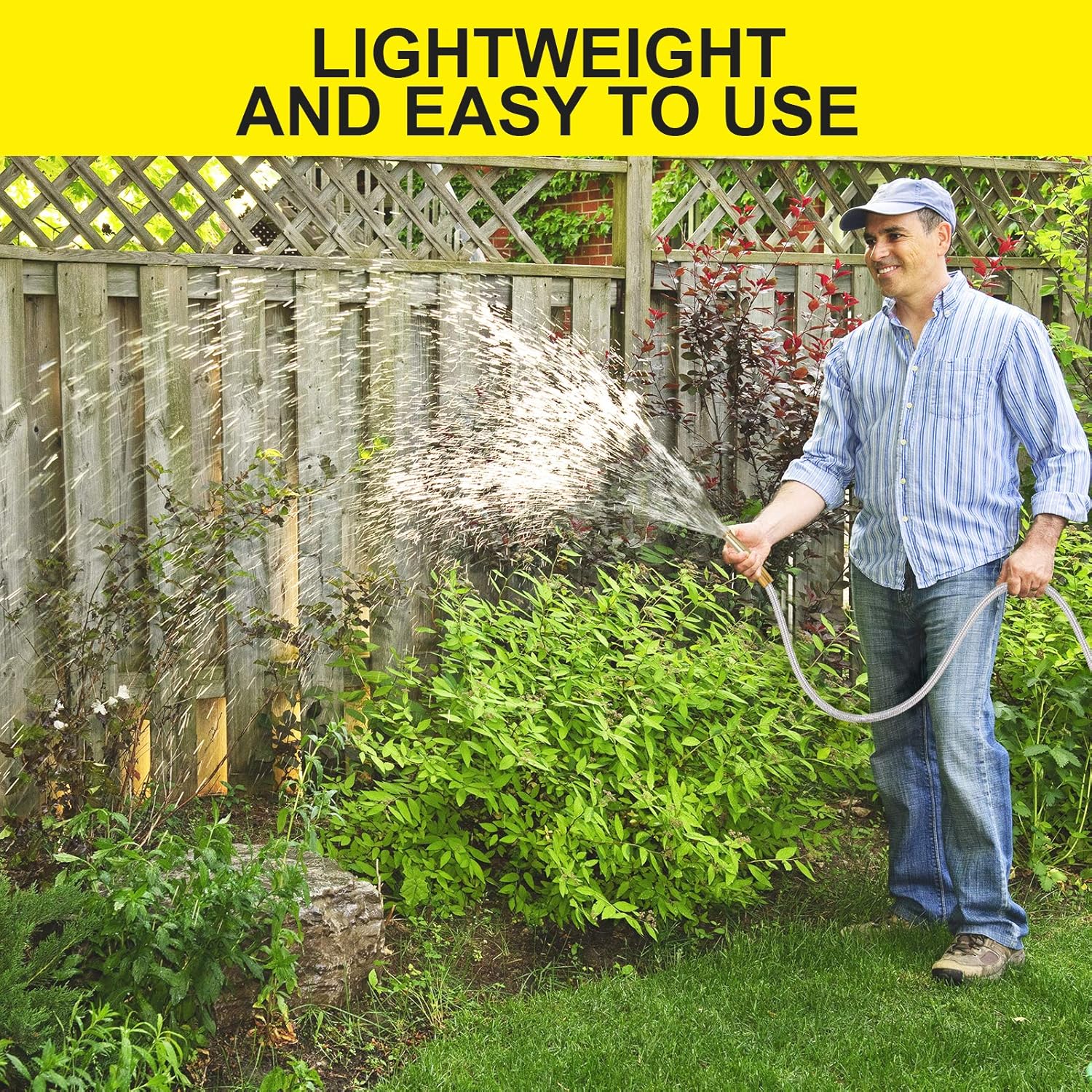 FOXEASE – Manguera de jardín de metal de 10 pies, manguera corta de acero inoxidable resistente con boquilla ajustable sólida, portátil y ligera,