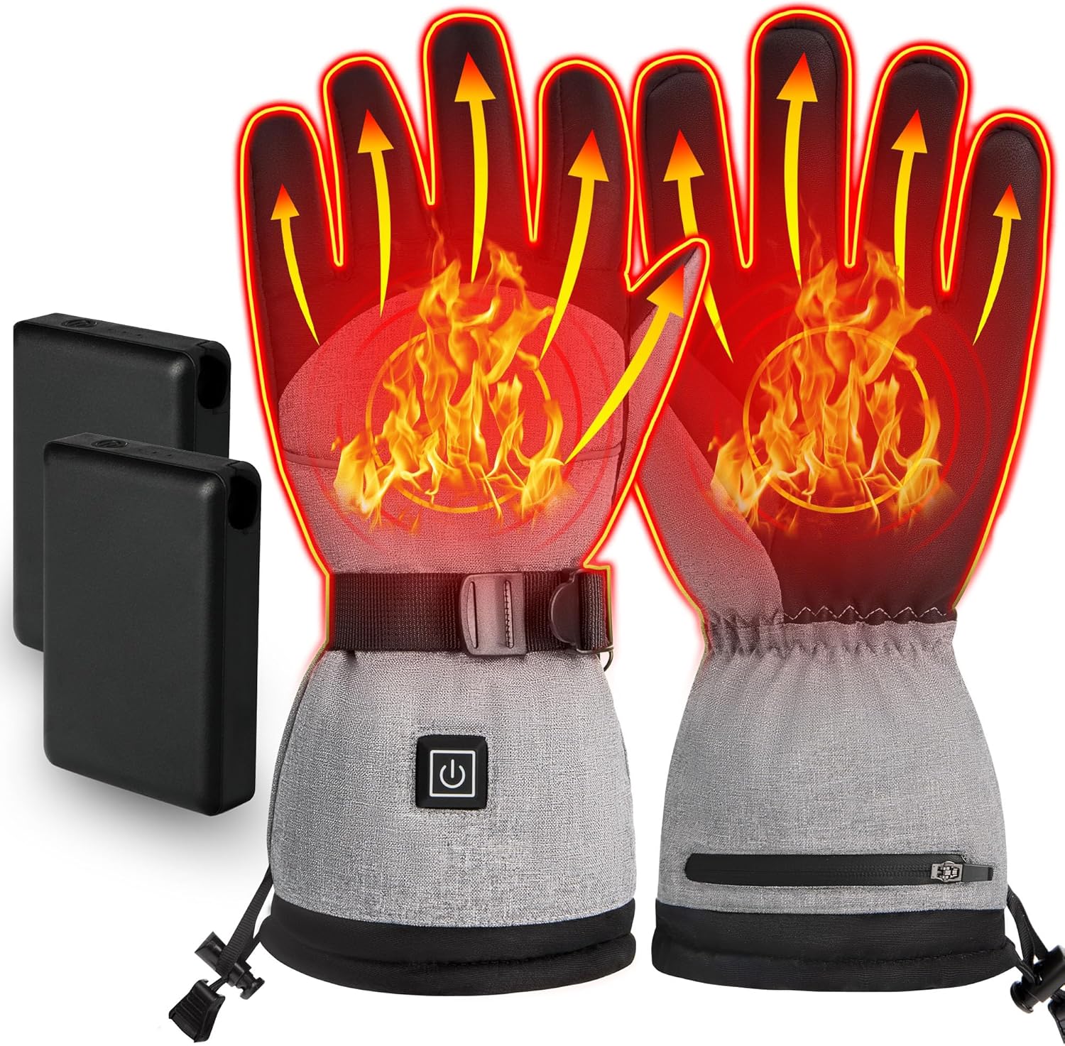 ALLJOY Guantes térmicos para hombres y mujeres, baterías recargables de 5000 mAh, 3 niveles de calefacción, guantes eléctricos para pantalla táctil,