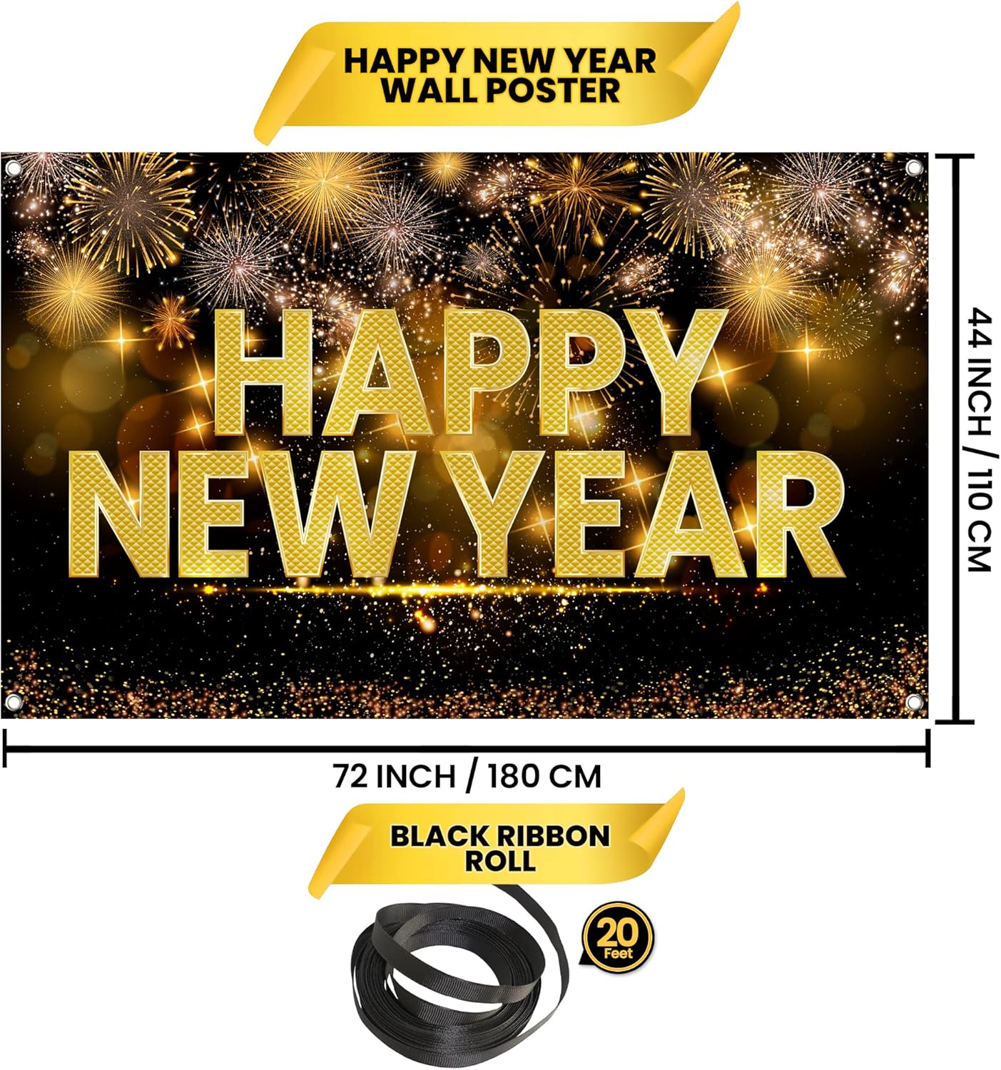 KatchOn, Cartel de feliz año nuevo extra grande  72 x 44 pulgadas  Cartel de Año Nuevo 2024 para suministros de fiesta de Año Nuevo 2024  Fondo de