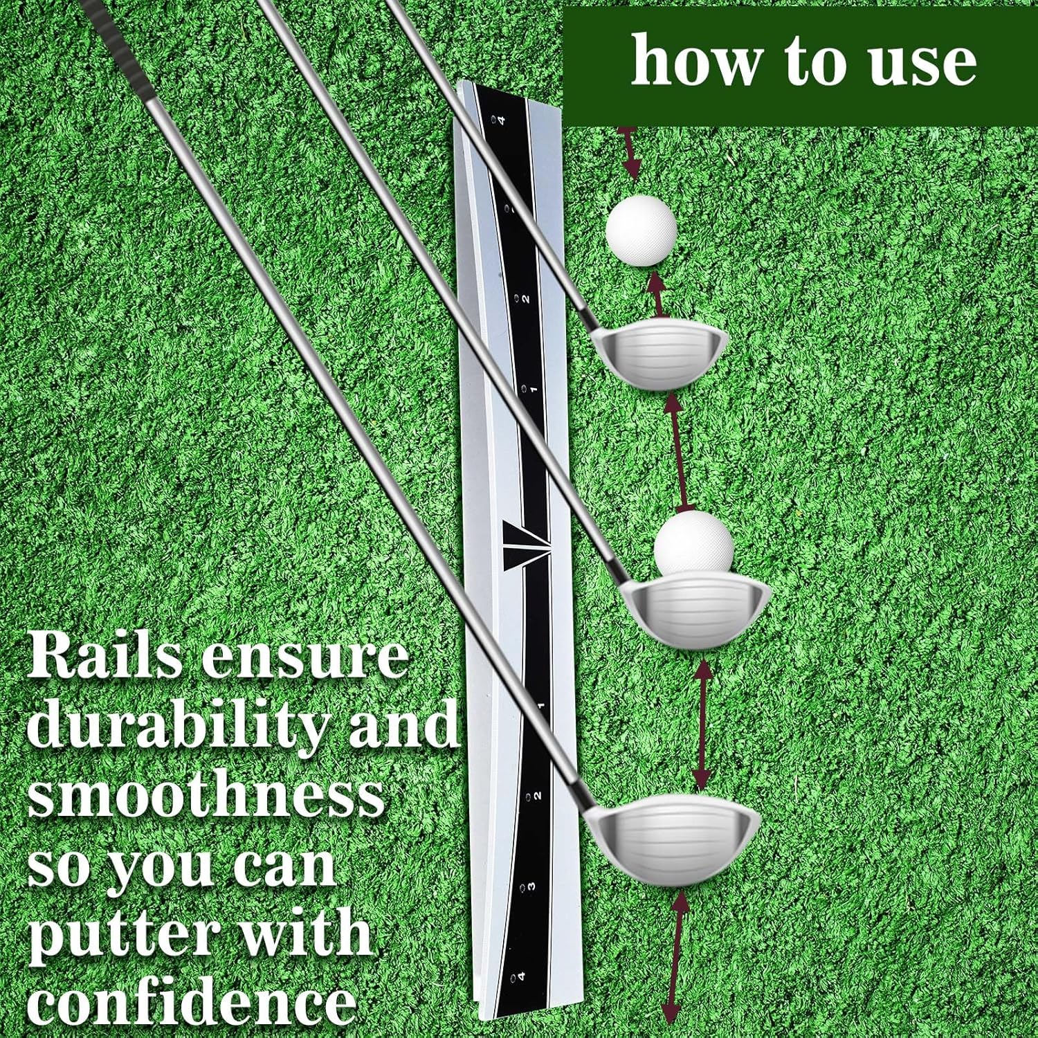 Carril de golf para poner borde de golf, riel de golf, ayuda de entrenamiento de swing de golf, pista de putting portátil para mejorar el putting,