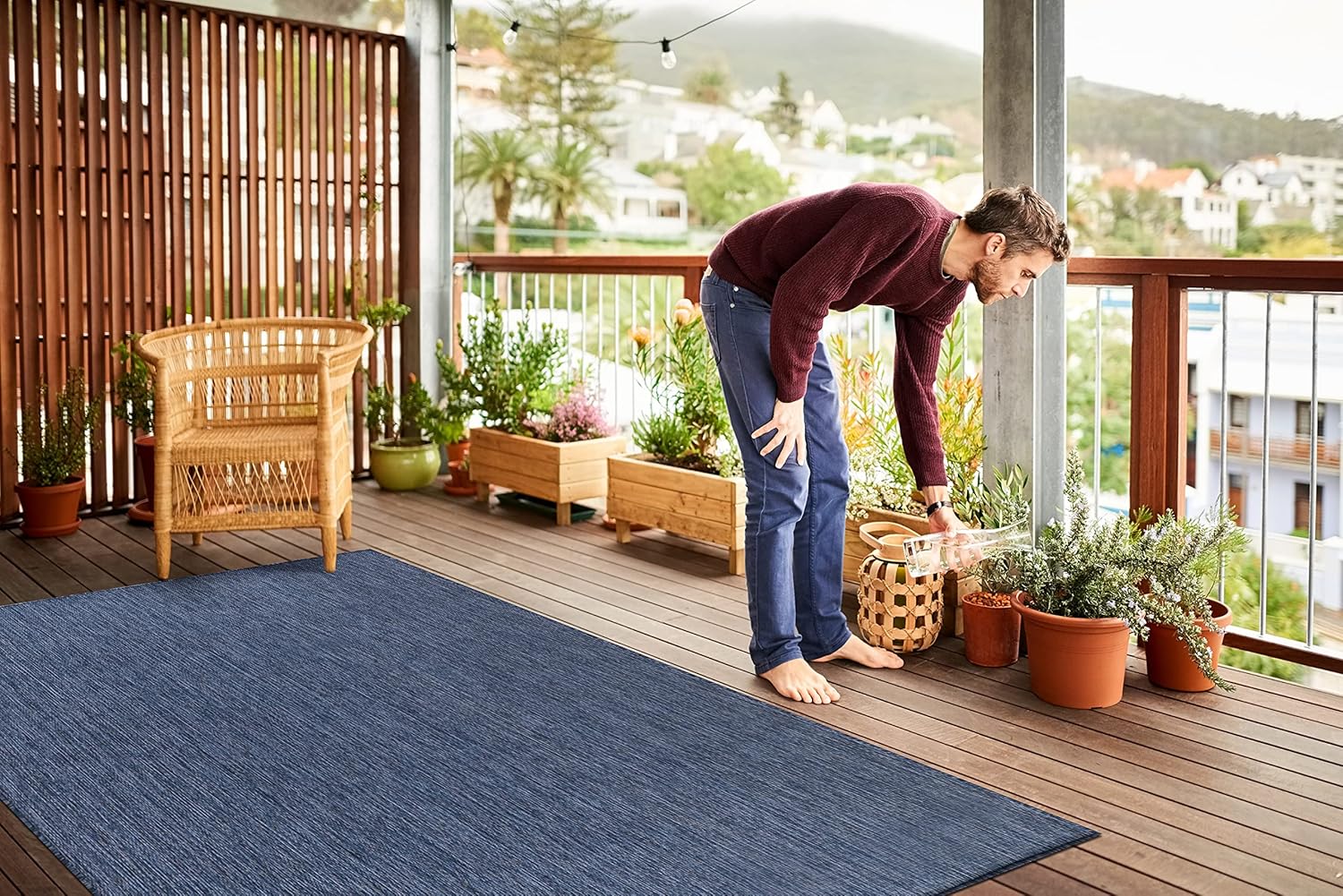 Lena Rug Alfombra lavable para interiores y exteriores, resistente a la intemperie, para porche, terraza, balcón, patio, 8 x 10 pies, color azul