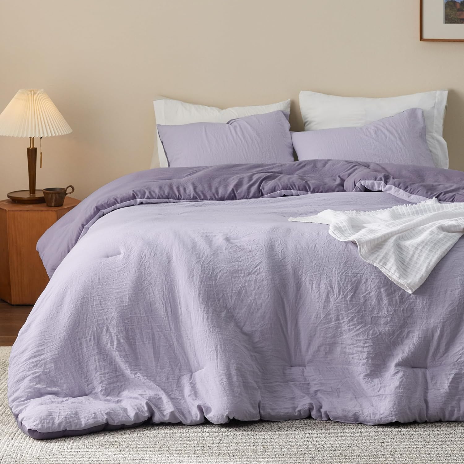 Bedsure Juego de edredón de cama tamaño Queen, edredón reversible morado prelavado para todas las estaciones, juego de cama cálido y suave, 1