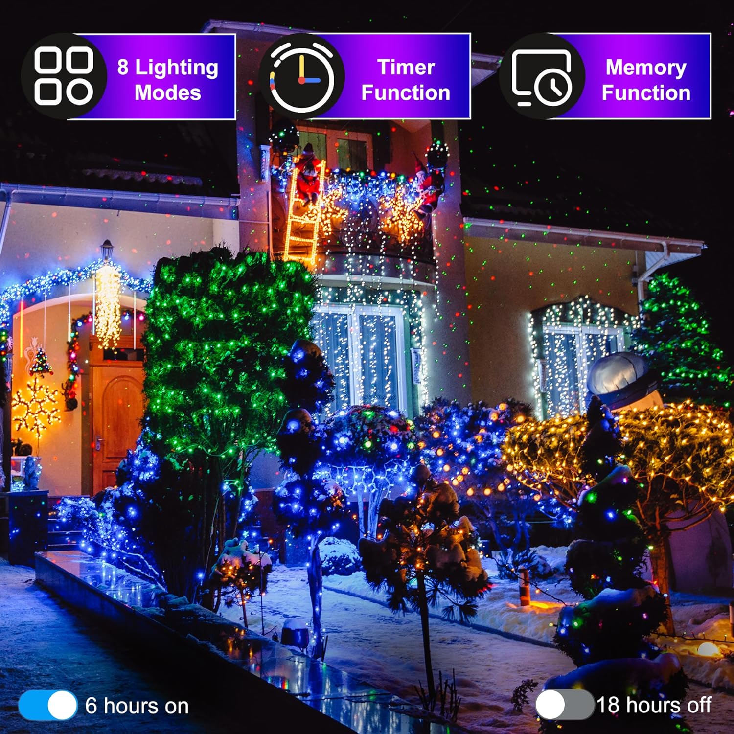650 luces LED de Navidad de 246 pies para exteriores, 8 modos de iluminación, cadena de luces de hadas, luces impermeables para árbol de Navidad con