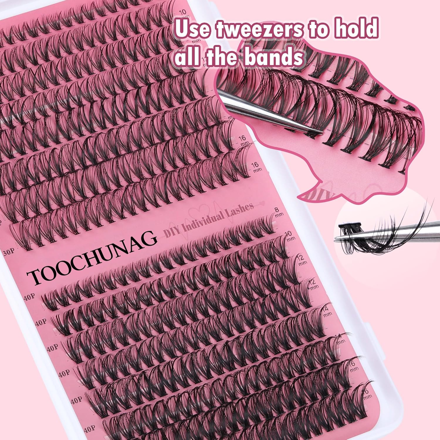 Extensiones de pestañas individuales 30D + 40D, 320 extensiones de pestañas en racimo de 0.315-0.630 in, extensiones de pestañas postizas rizadas D,