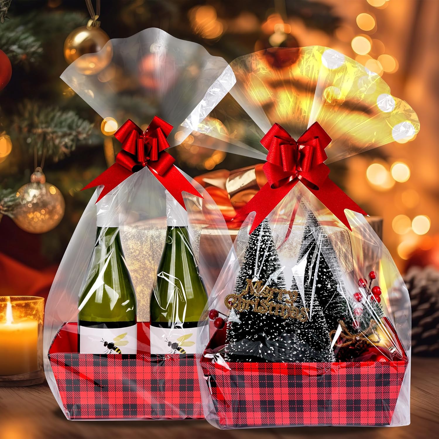 Kolewo4ever Juego de 36 cestas de Navidad de regalo de 8 x 10 pulgadas, cestas de regalo vacías para llenar con cesta vacía, bolsas de cesta, lazos