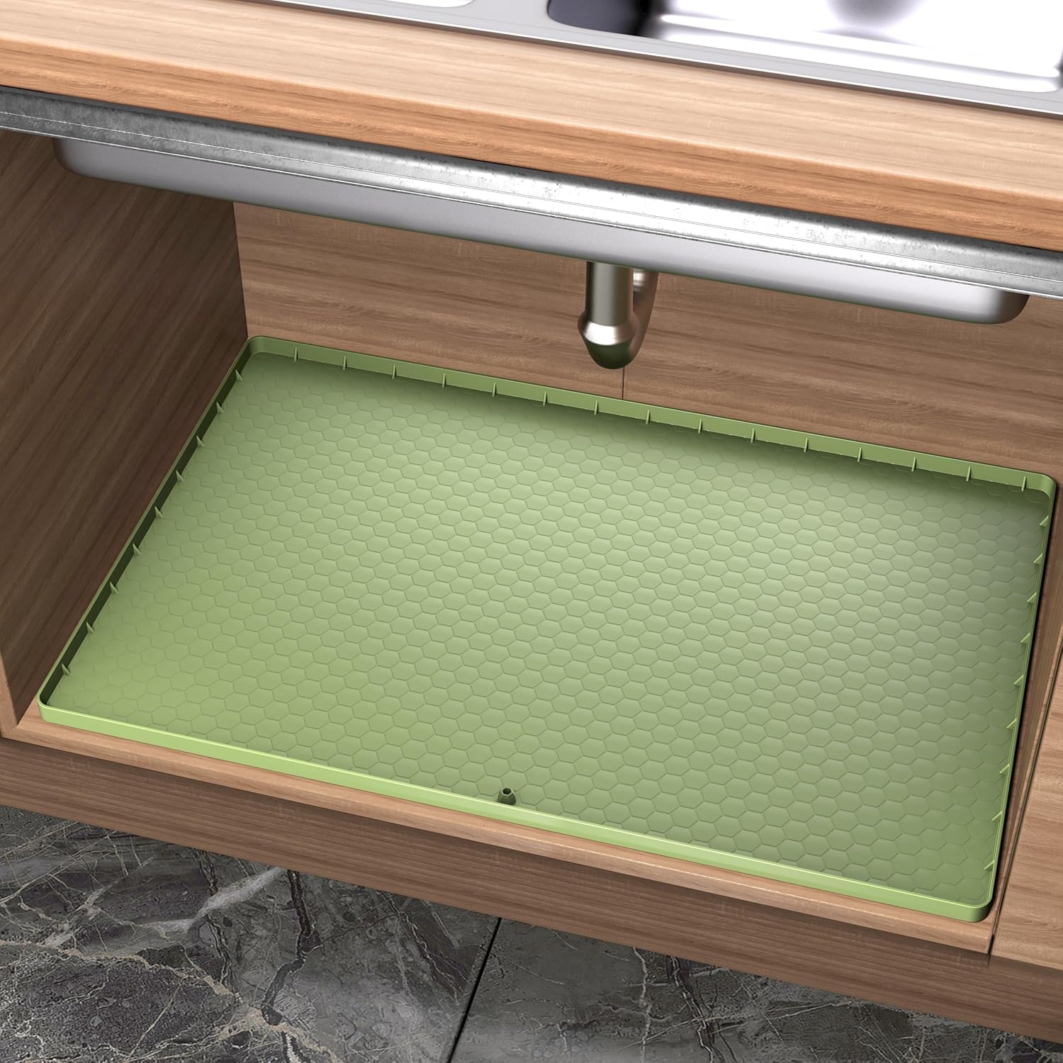 Ryhpez Tapete para debajo del fregadero para cocina, impermeable, de 34 x 22 pulgadas, de silicona, con orificio de drenaje, bandeja de goteo de