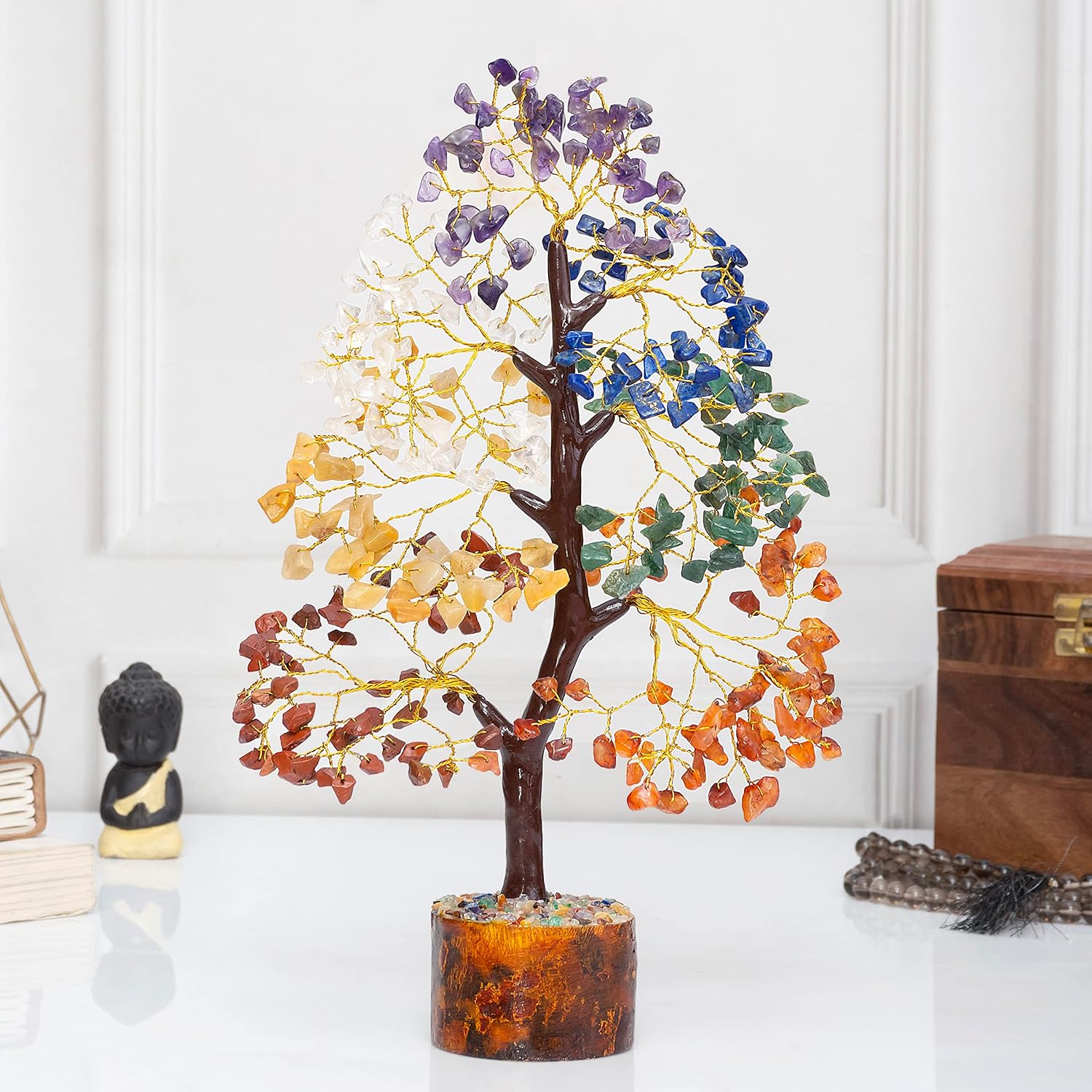 ZAICUS Árbol de los siete chakras, árbol artificial, cristales y piedras curativas, cristales, árbol del dinero, decoración de cristal, cristales