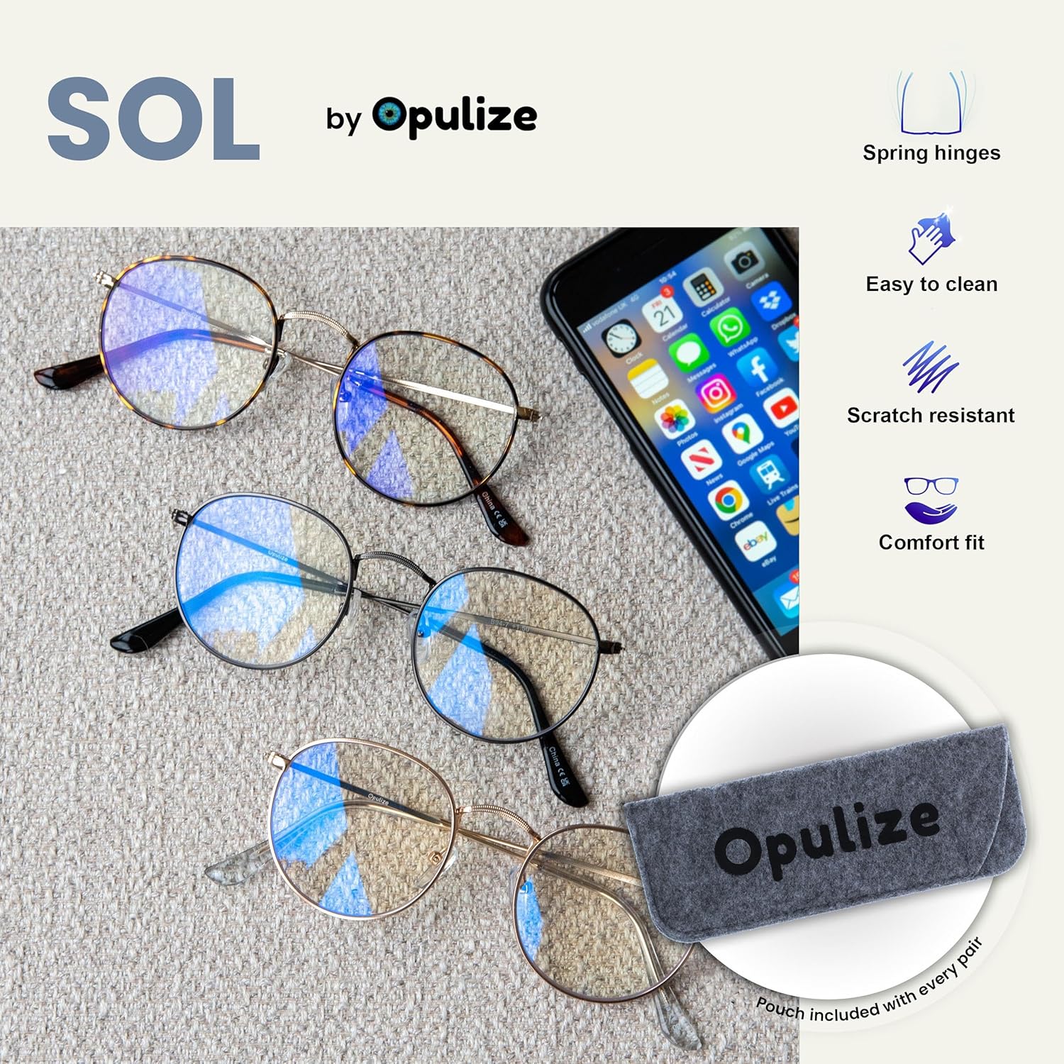 OPULIZE Gafas de lectura Sol con bloqueo de luz azul, paquete de 2 unidades, de metal, antidolor de cabeza, deslumbramiento, mejora el sueño,