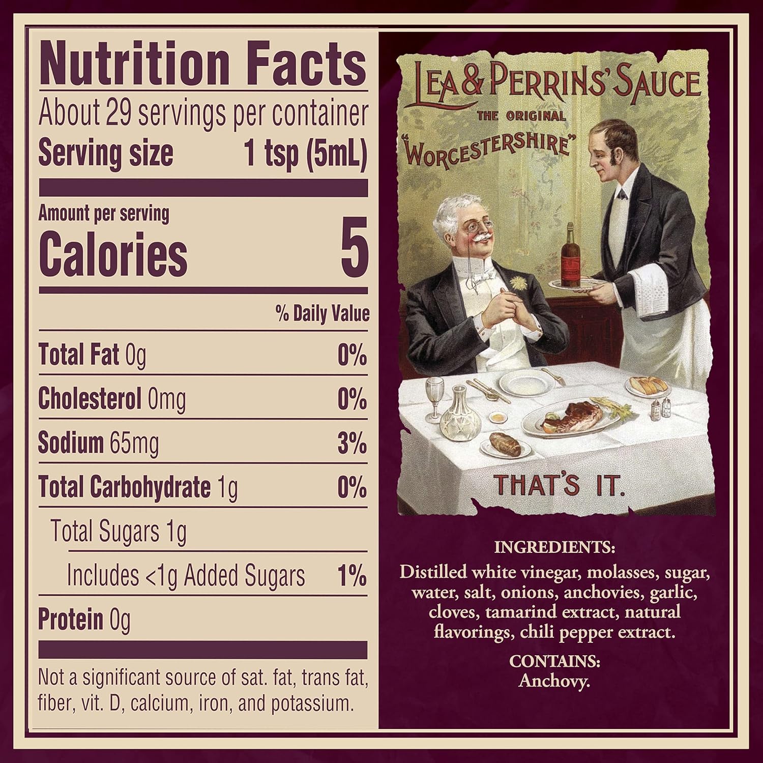 Lea & Perrins The Original Worcestershire Sauce (botella de 5 fl oz) (paquete de 2)