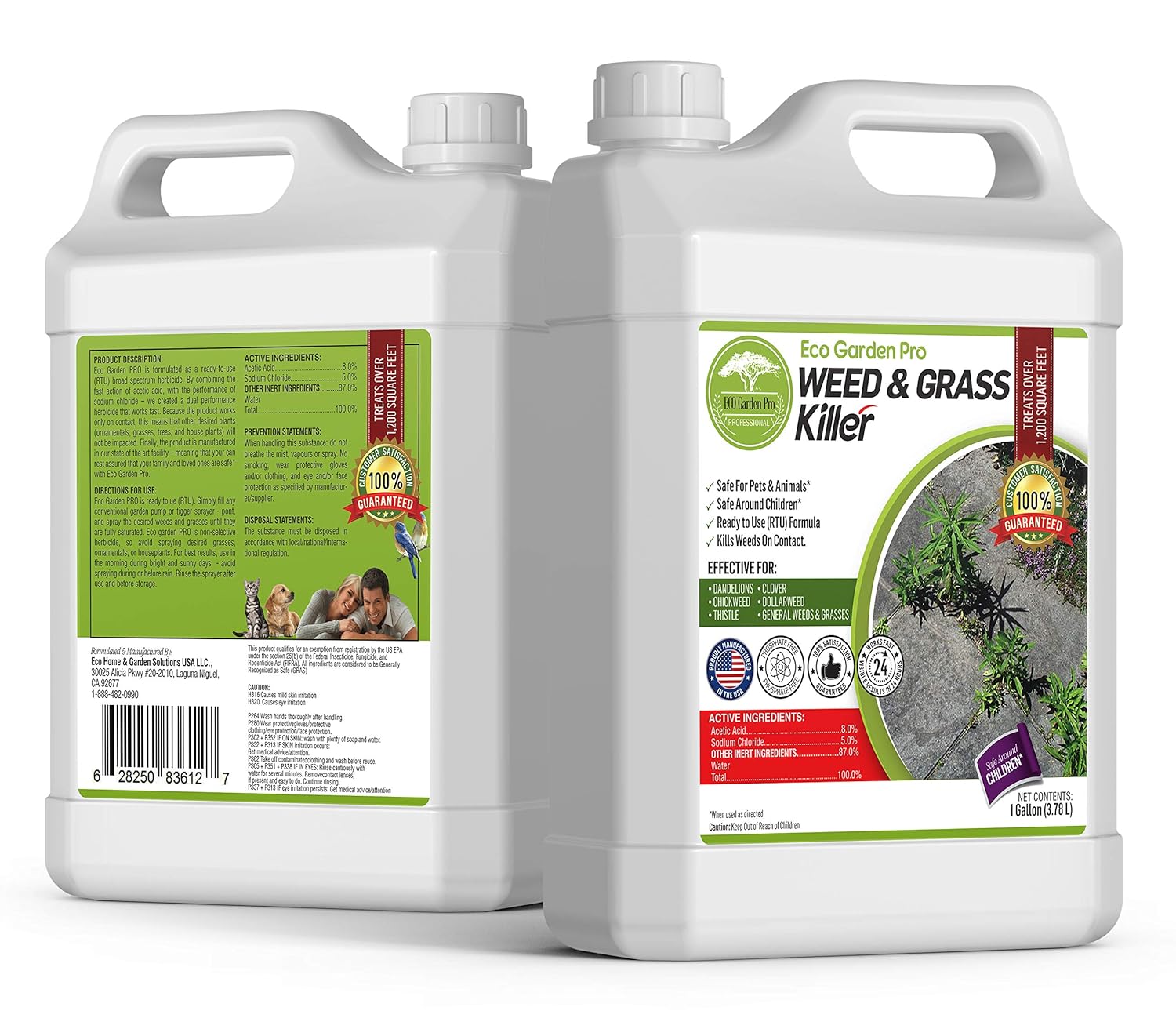 ECO Garden PRO Eliminador de malas hierbas de vinagre orgánico, seguro para niños y mascotas, mata tréboles para césped, mata musgo, hierba verde y