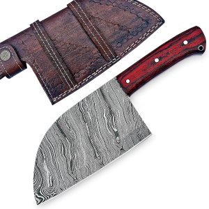 ColdLand – Cuchillo de carnicero de damasco, cuchillo de carnicero forjado a mano, cuchillo de cortar verduras con funda de cuero para cocina, ColdLand – Cuchillo de carnicero de damasco, cuchillo de carnicero forjado a mano, cuchillo de cortar verduras con funda de cuero para cocina,