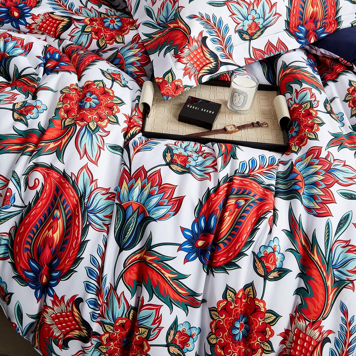 Ikawaapurry Juego de edredón floral tamaño Queen para cama Queen, juego de ropa de cama bohemio de granja, esponjoso, ligero, flores, plantas, para