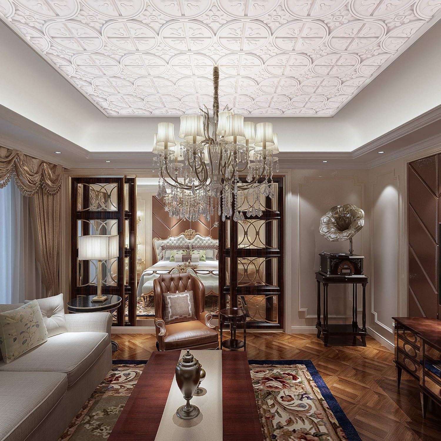 Art3d Azulejos de techo de caída 2×2, panel de techo con pegamento, estilo clásico de lujo en blanco