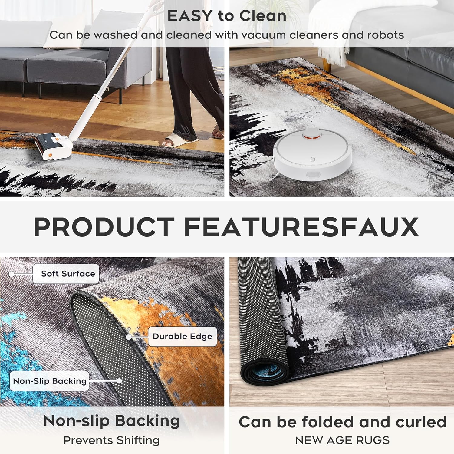 JML Alfombra de área de 3 x 5 pies para sala de estar, alfombra lavable para dormitorio, suave, antideslizante, más gruesa, alfombra de área de pelo