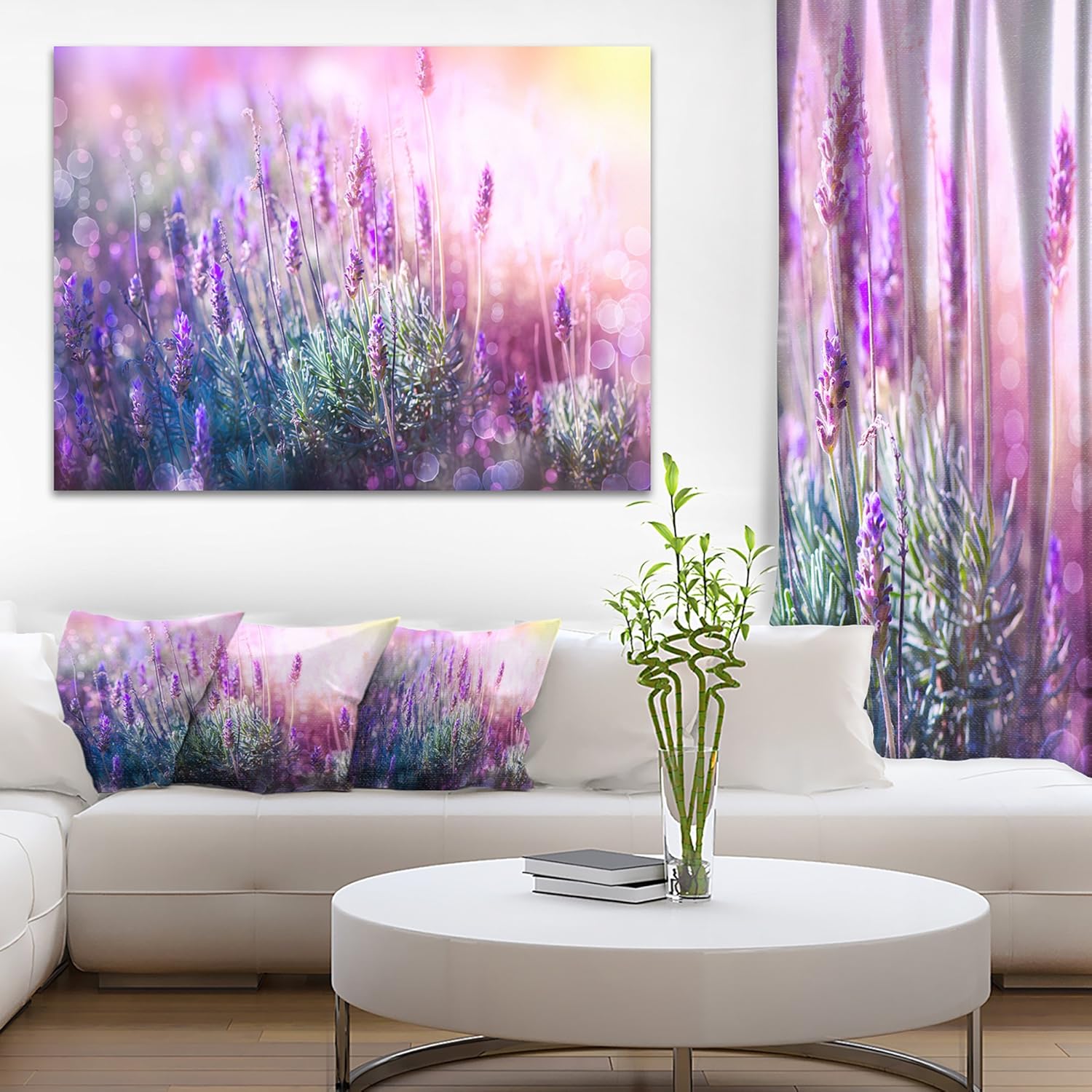 Impresión artística en lienzo floral de lavanda creciente y floreciente