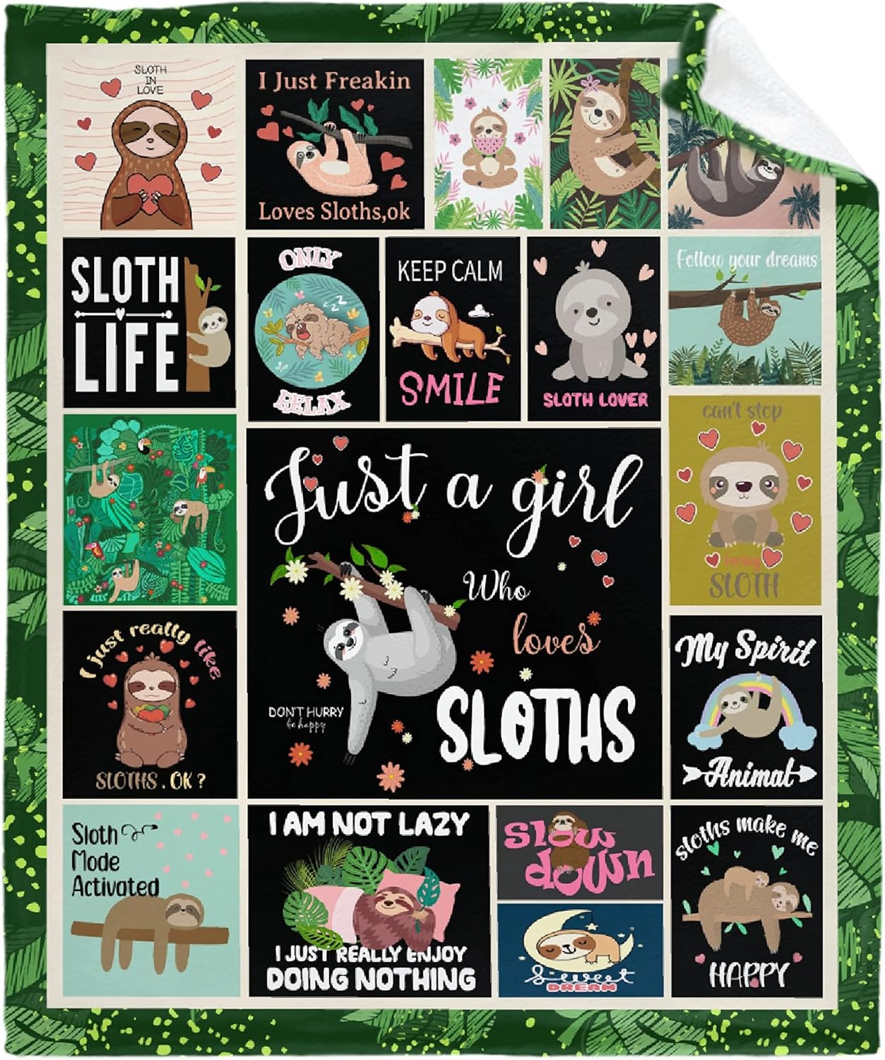 Khumbhira Manta con texto en inglés Just A Girl Who Loves Slothsloths, regalos para niños y niñas, decoración kawaii de felpa, suave y ligera, de
