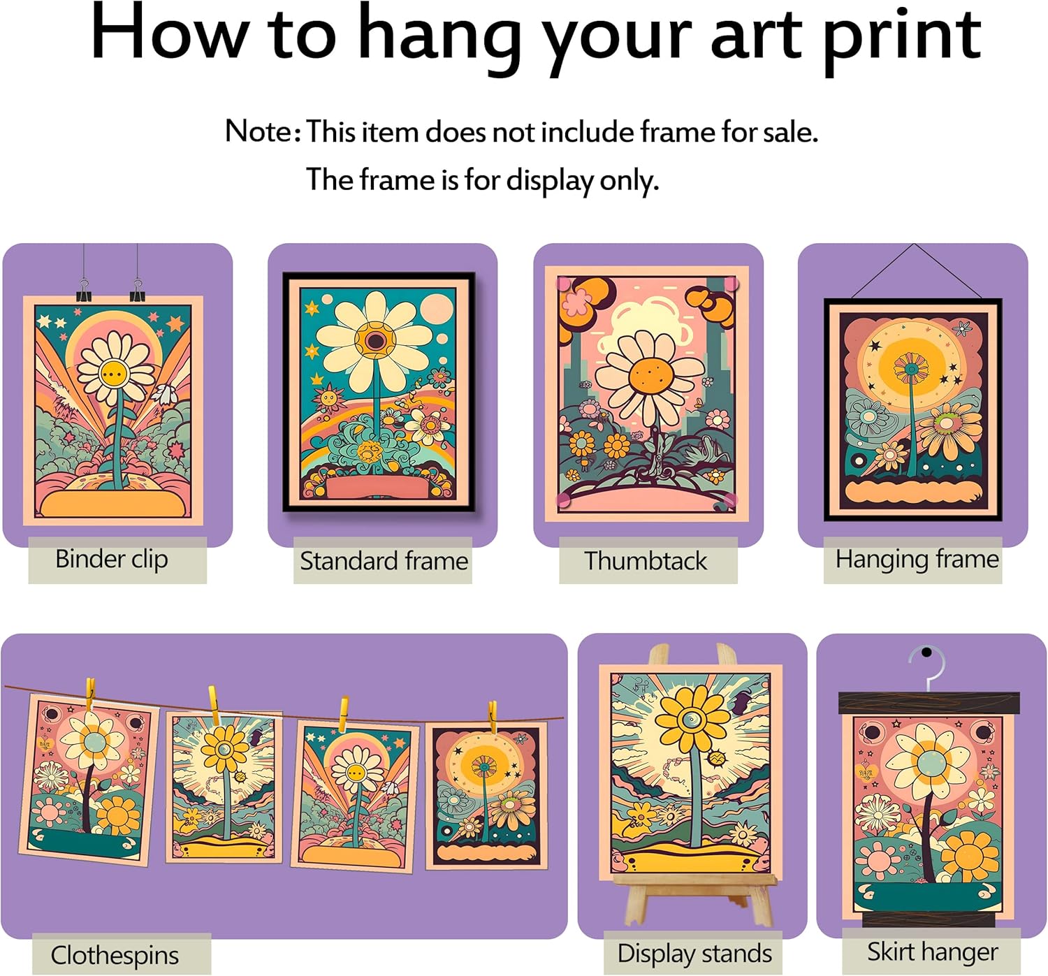 Juego de 6 impresiones de arte hippie para pared, diseño retro, lienzo de flores hippie de los años 60 y 70, pósteres vintage, abstracto,