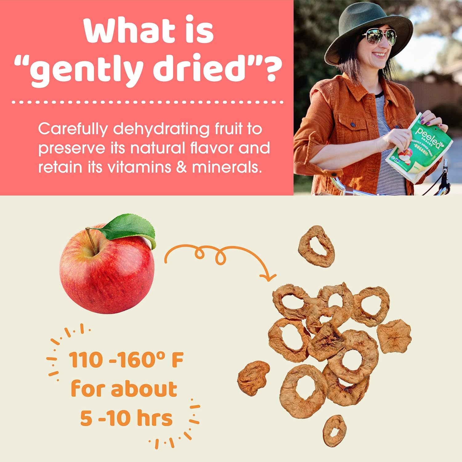 Peeled Snacks Fruta seca orgánica, manzana, 2.8 onzas, paquete de 12  Snacks saludables y veganos para llevar, almuerzo y más