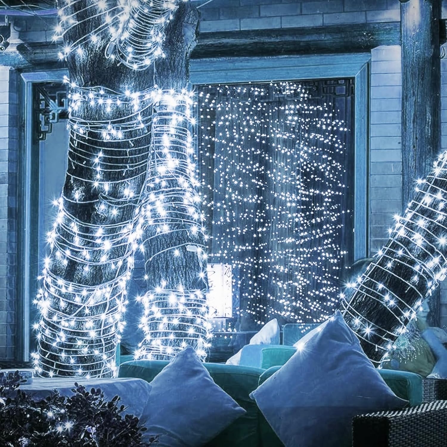 Dazzle Bright Guirnalda de luces LED de Navidad de 164 pies, 500 luces LED de alambre verde impermeable con 8 modos, decoraciones de Navidad al aire