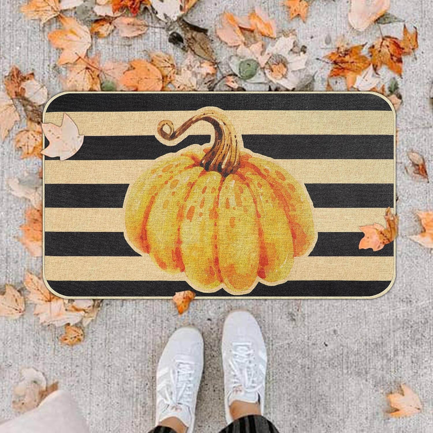 Erweicet Tapete de calabaza de otoño con texto en inglés “Hello Autumn Pumpkin”, tapete antideslizante para puerta de Acción de Gracias, para puerta