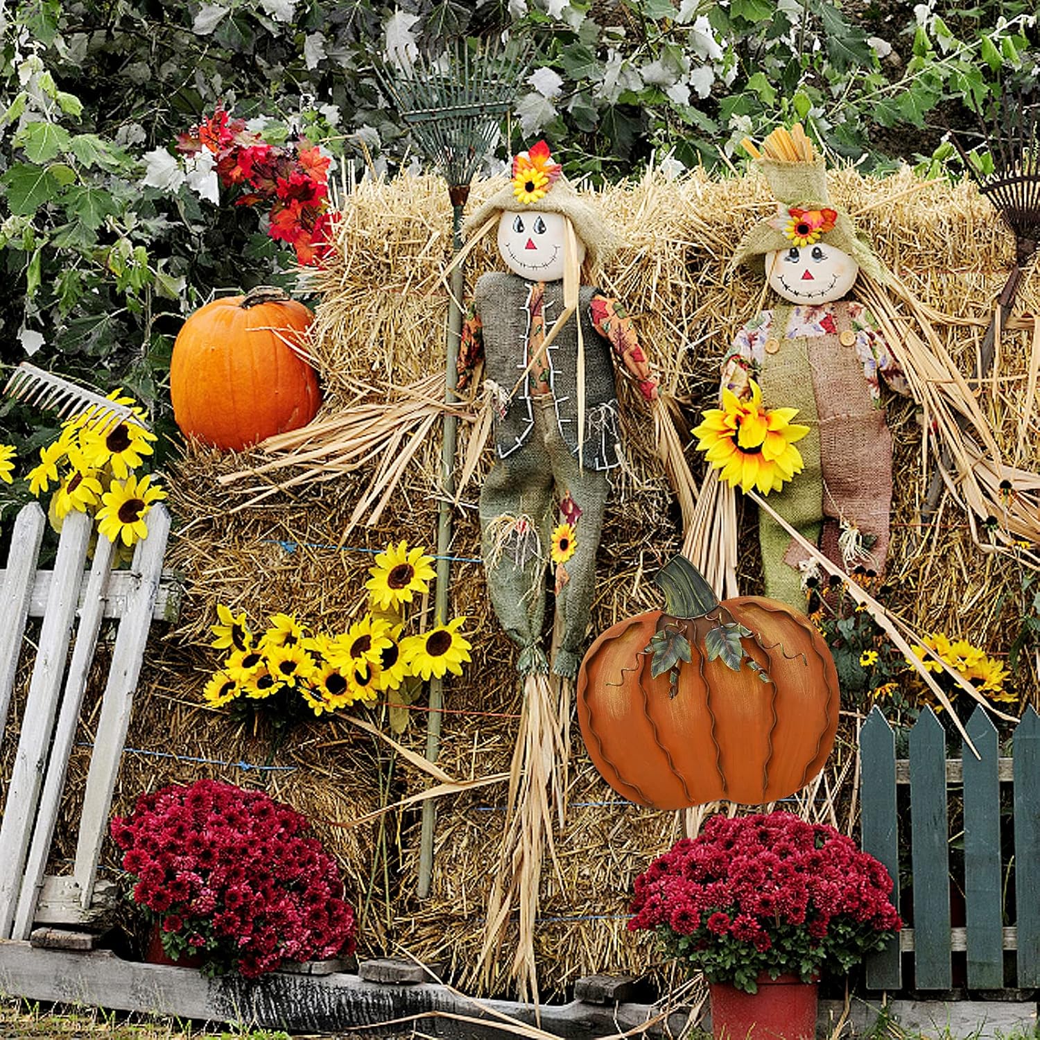 Estaca de metal con diseño de calabaza para jardín, decoración de otoño, decoración de calabazas rústicas para patio, decoración de patio al aire