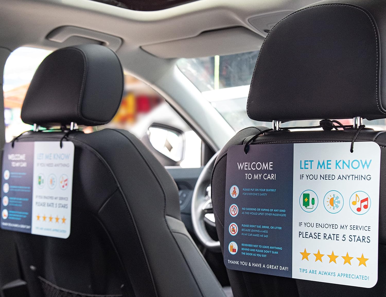 Paquete de 2 letreros de auto compartido mejores relaciones con los clientes, calificaciones más altas y más consejos con un letrero universal
