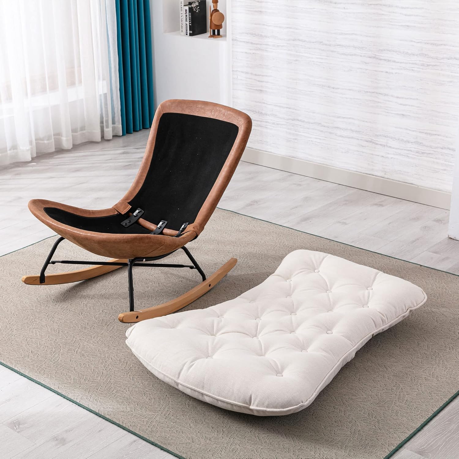 DM Furniture Mecedora grande tapizada de lino para guardería, silla reclinable para dormitorio, sala de estar, lectura, color marfil
