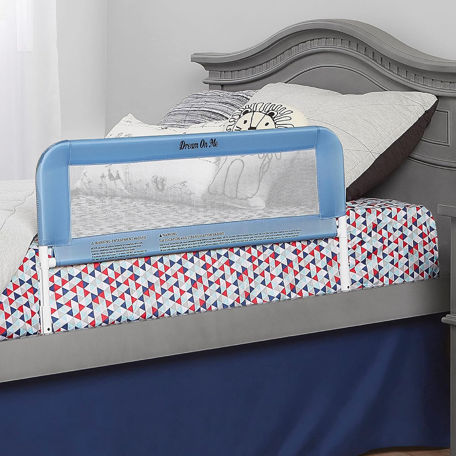 Dream On Me Barandilla de cama ajustable de malla ligera para niños pequeños con tela de malla transpirable en azul (paquete de 2)